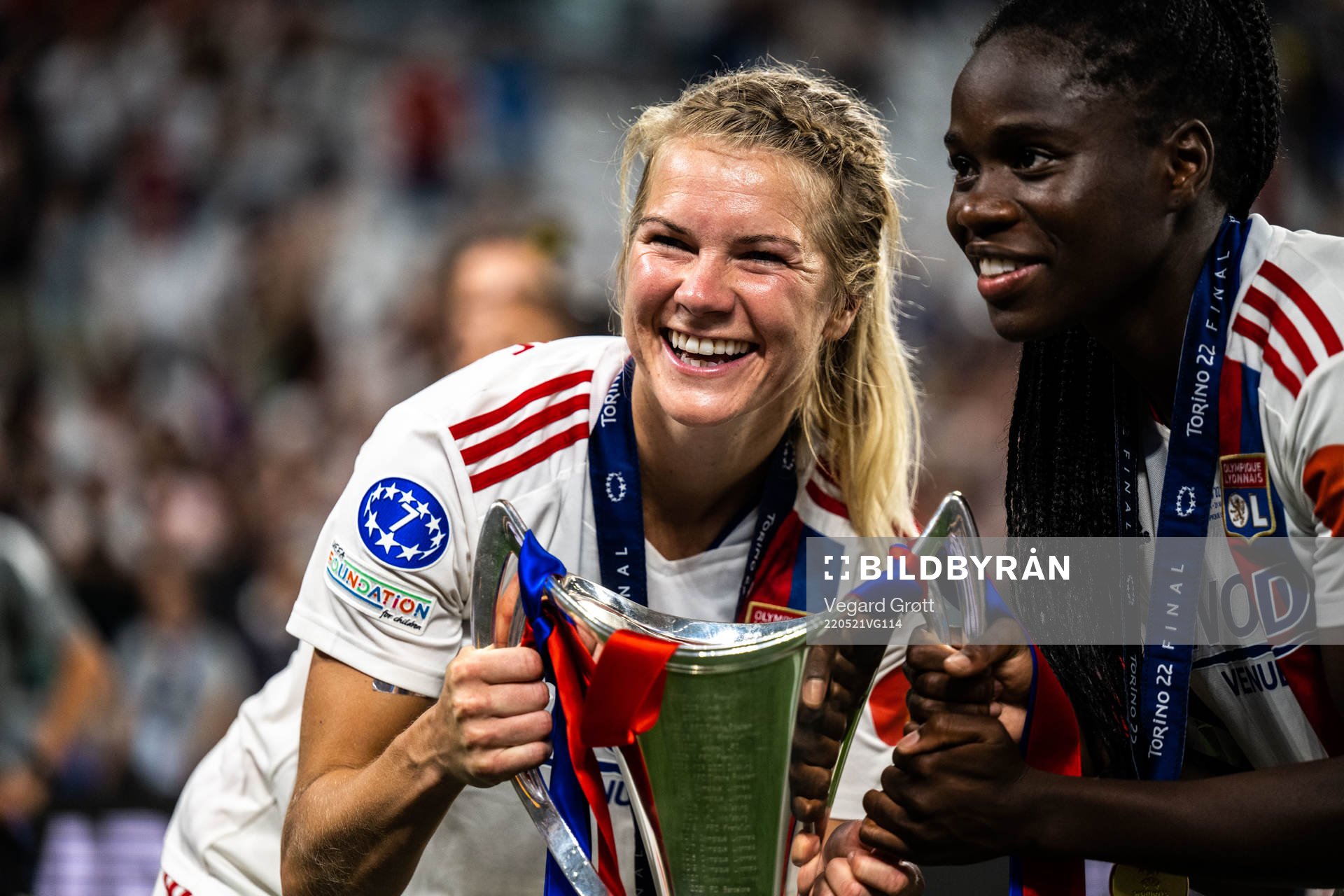 Ada Hegerberg of Lyon celebrates winning the UEFA Women's