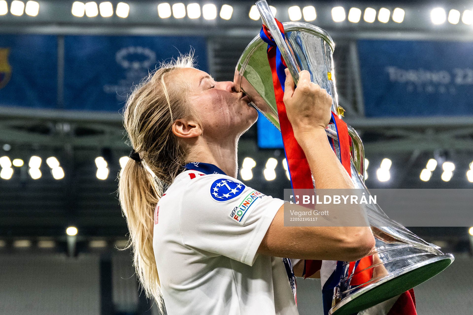 Ada Hegerberg of Lyon celebrates winning the UEFA Women's