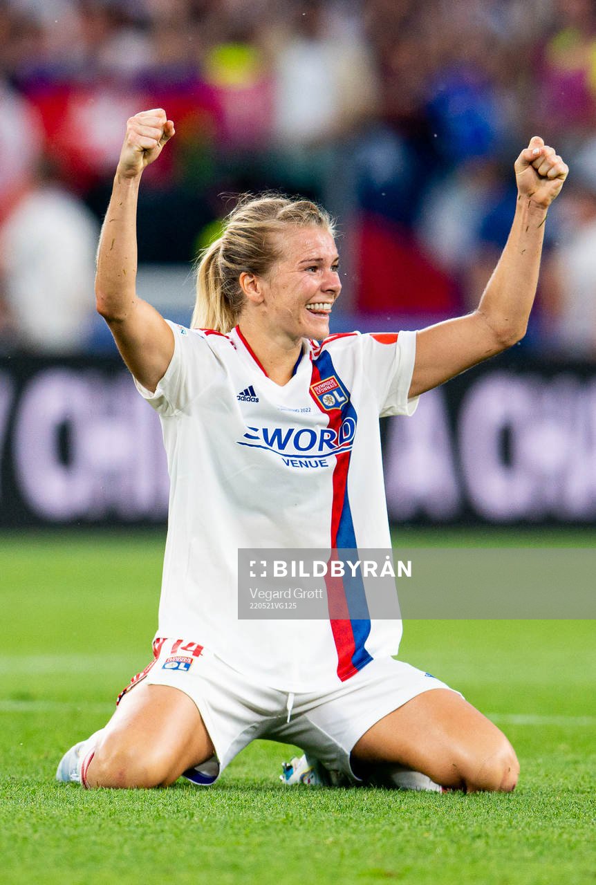 Ada Hegerberg of Lyon celebrates at the final whistle