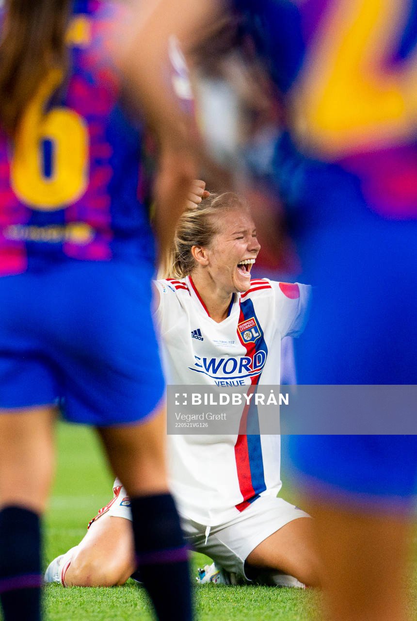 Ada Hegerberg of Lyon celebrates at the final whistle