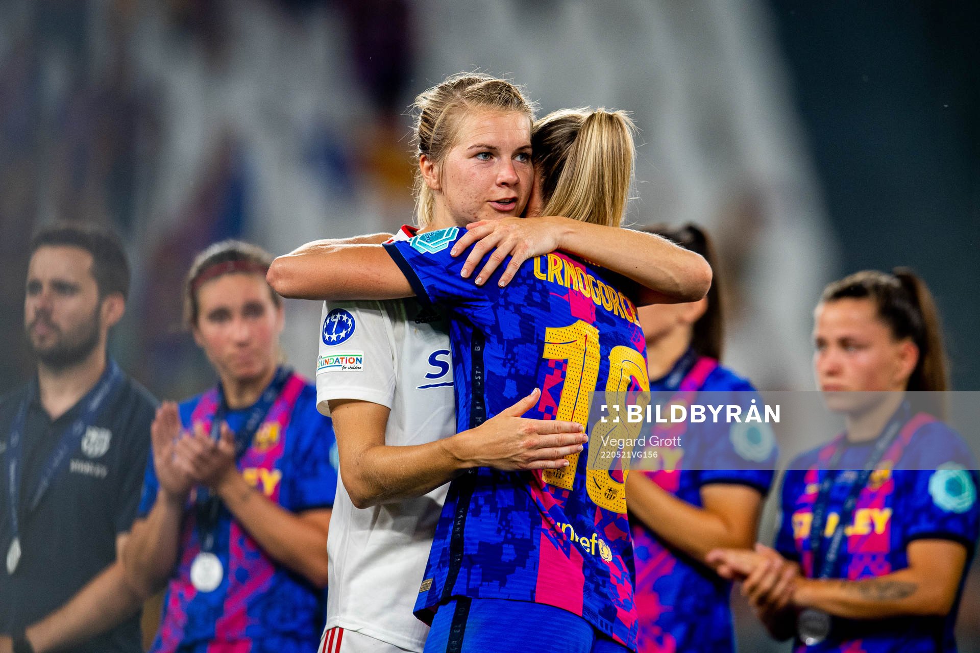 Ada Hegerberg of Lyon and Ana-Maria Crnogorcevic of