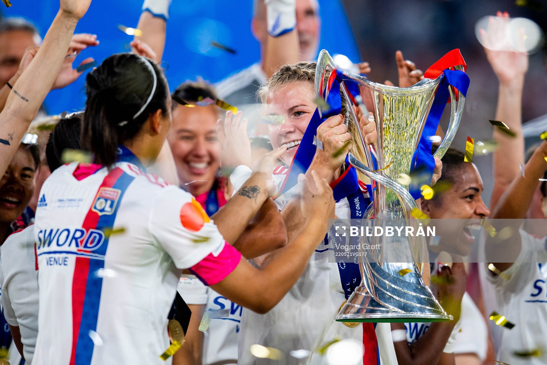 Ada Hegerberg of Lyon with the winners trophy