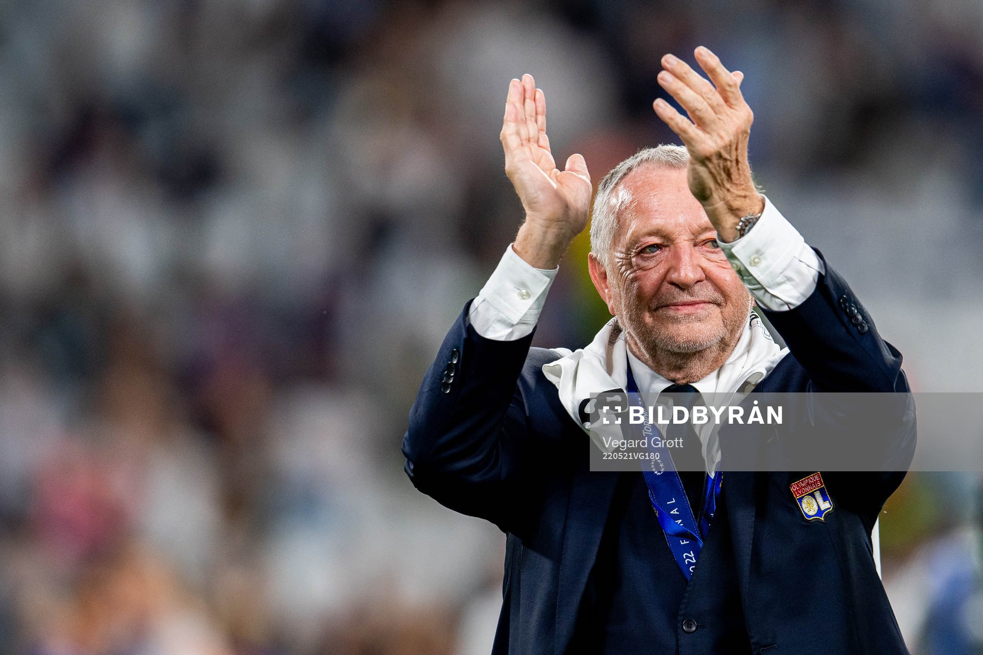 Jean-Michel Antoine Aulas, president of Lyon, celebrates