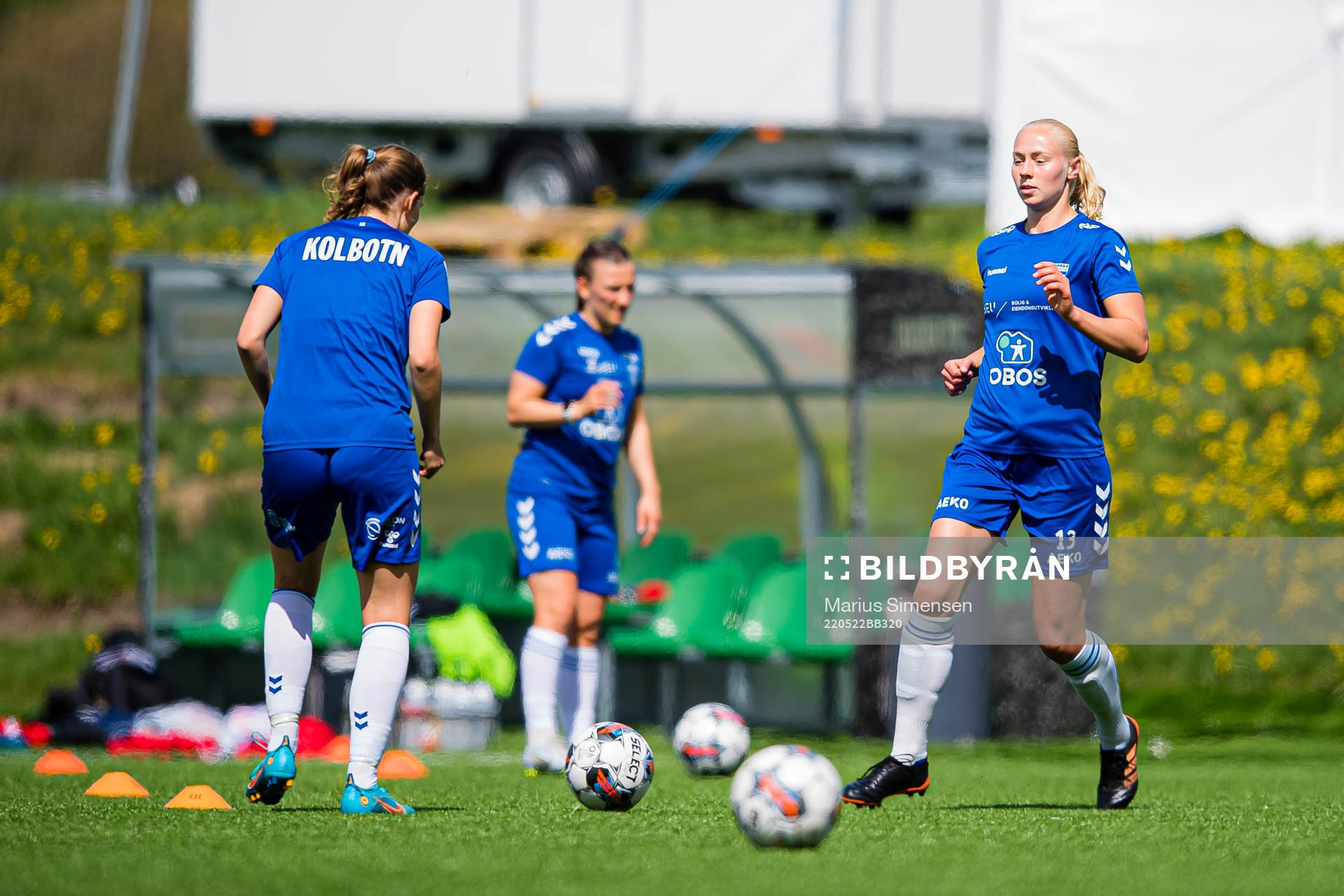 Sara Iren Lindbak Hørte of Kolbotn warms up ahead of the Toppserien football match between Kolbotn and Brann on May 22, 2022 in Oslo.