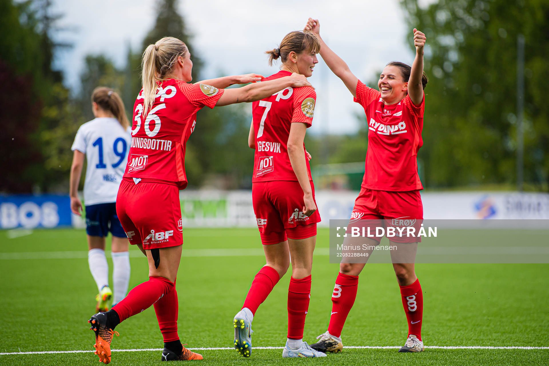 Rakel Engesvik of Brann celebrates after scoring the 0-1 goal during the Toppserien football match between Kolbotn and Brann on May 22, 2022 in Oslo.