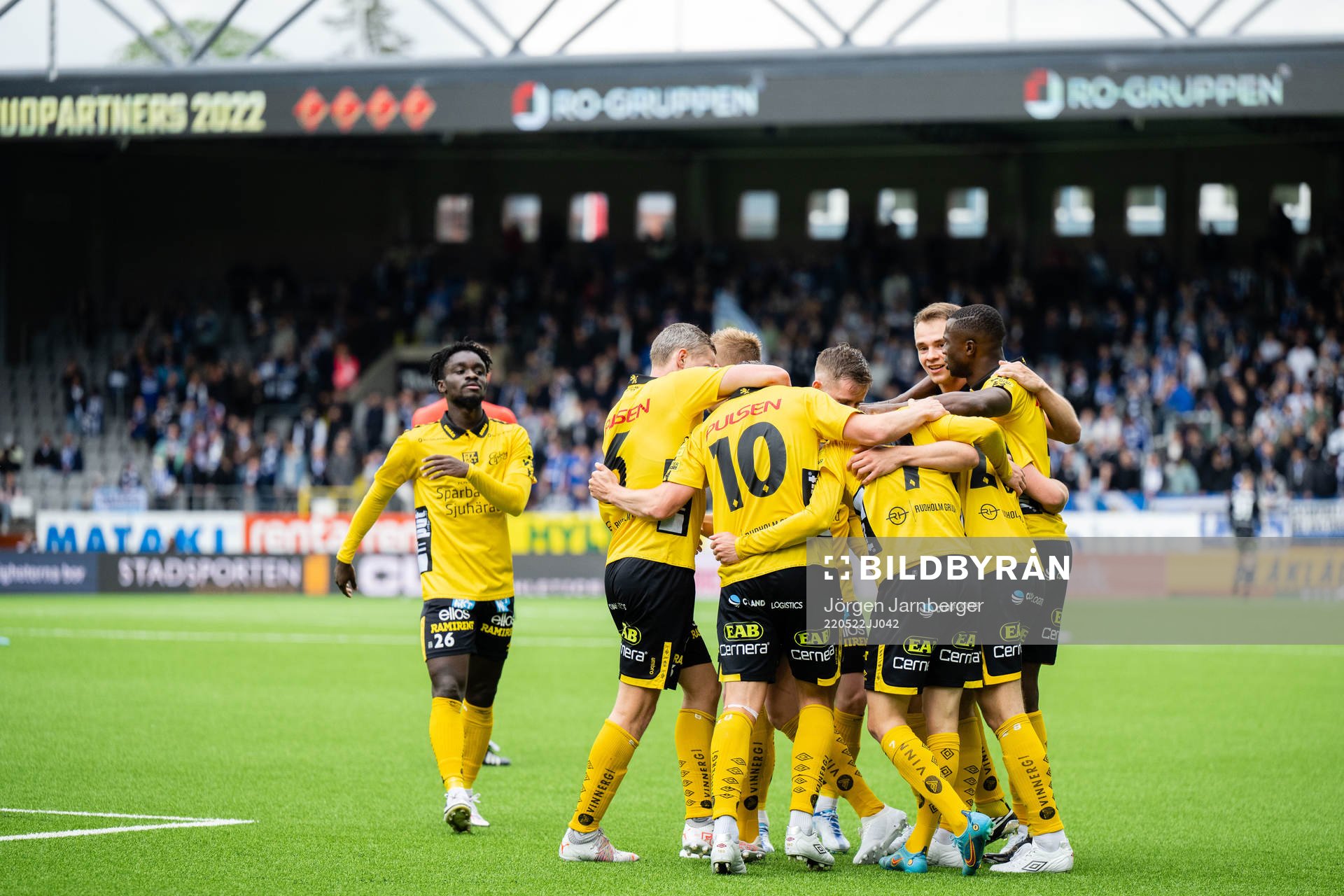Elfsborgs spelare jublar efter 3-1 under fotbollsmatchen i Allsvenskan mellan Elfsborg och IFK Göteborg den 22 maj 2022 i Borås. 