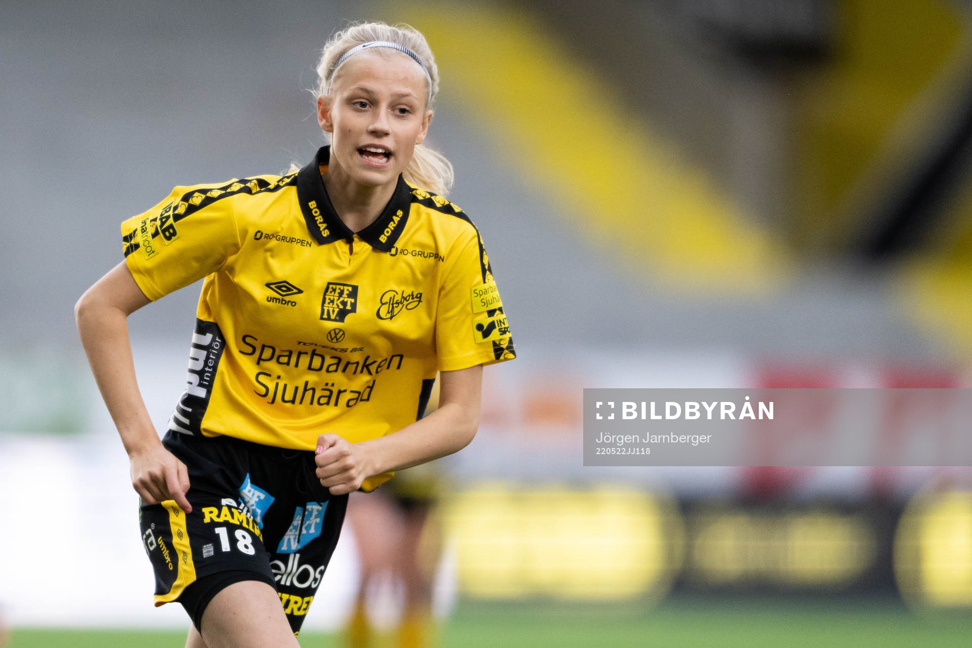 Elfsborgs Tilda Brodén under fotbollsmatchen i Div 2 Mellersta Götaland mellan Elfsborg och Gnosjö den 22 maj 2022 i Borås.