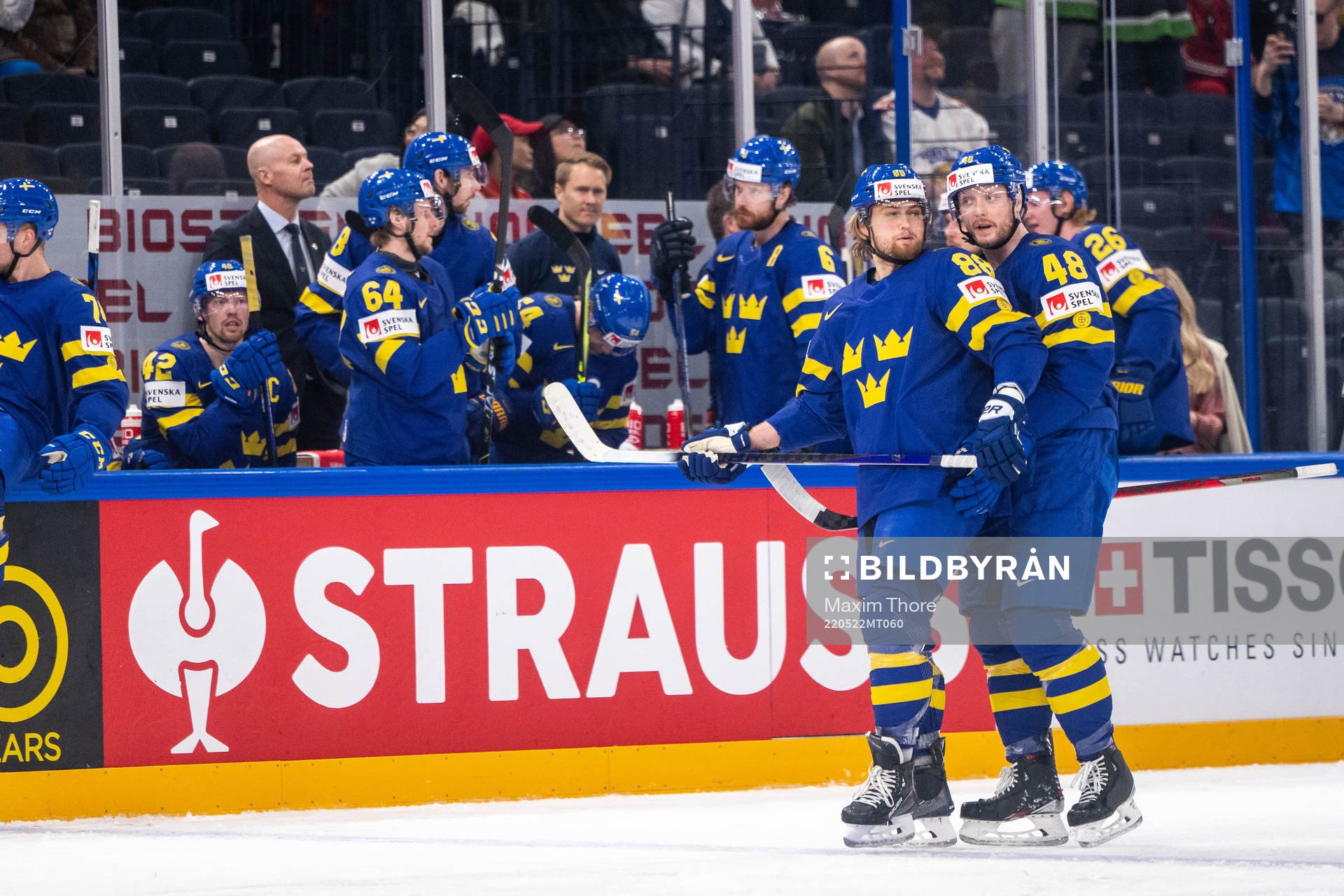 William Nylander and Carl Klingberg of Sweden celebrate 2-0