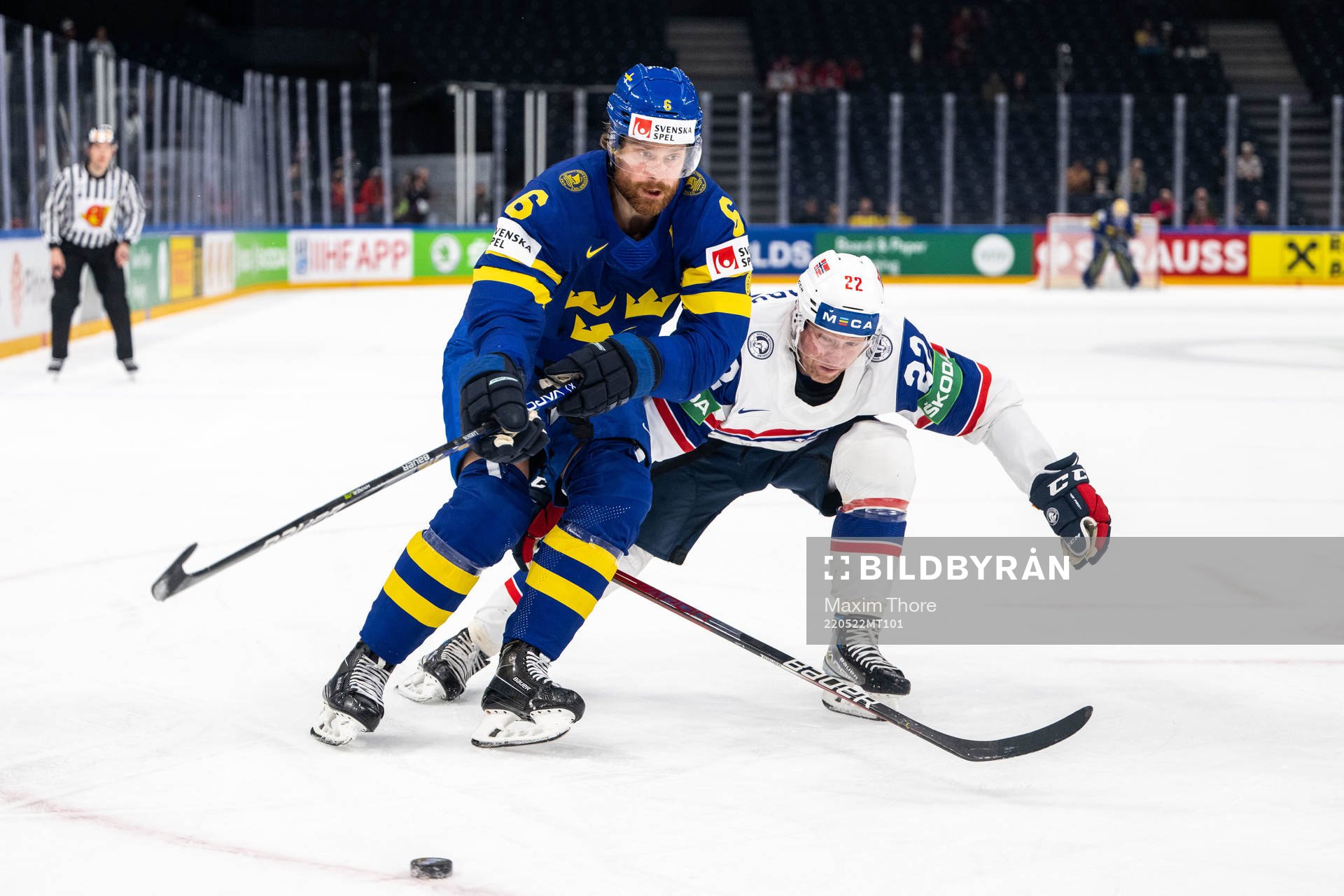 Adam Larsson of Sweden and Martin Røymark of Norway