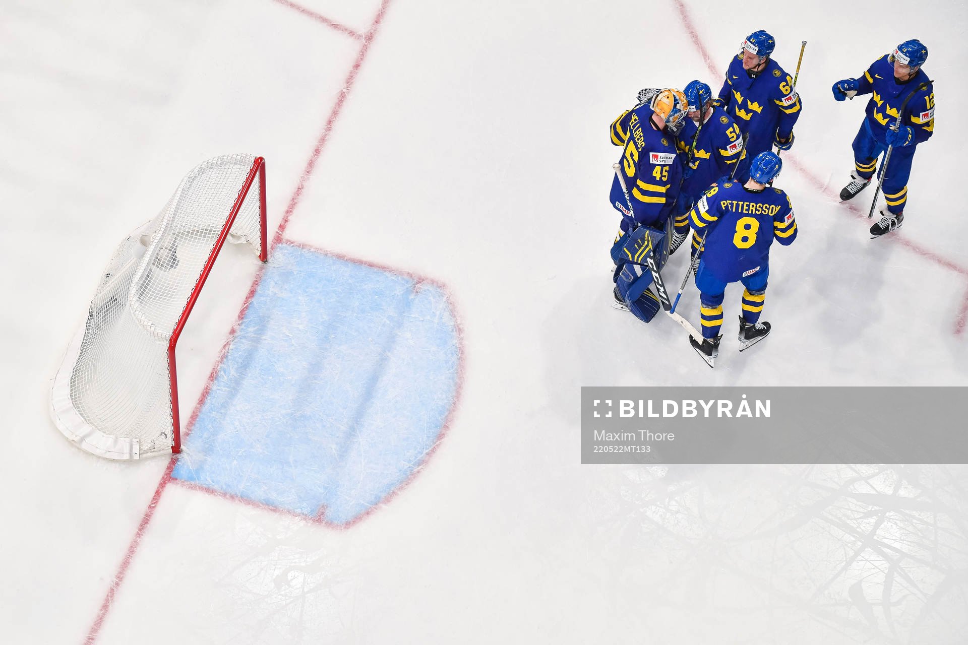 Goaltender Magnus Hellberg of Sweden celebrate with