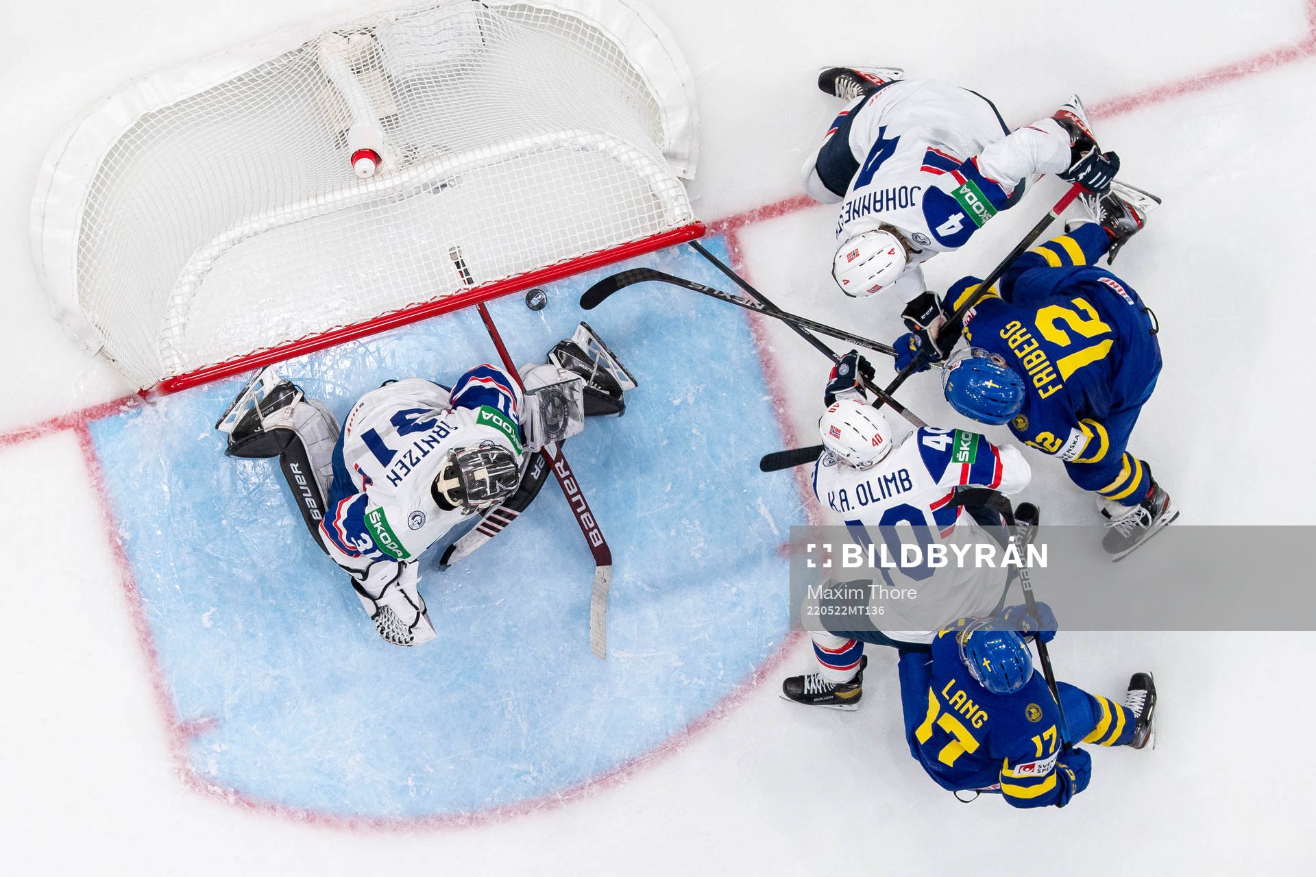 Max Friberg of Sweden scores the 6-1 goal behind goaltender