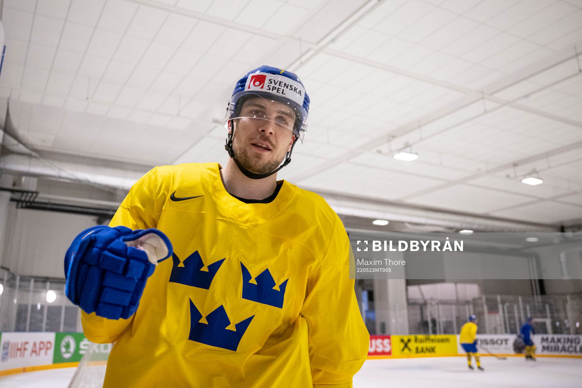 Henrik Tömmernes of Sweden celebrate a goal at a practice