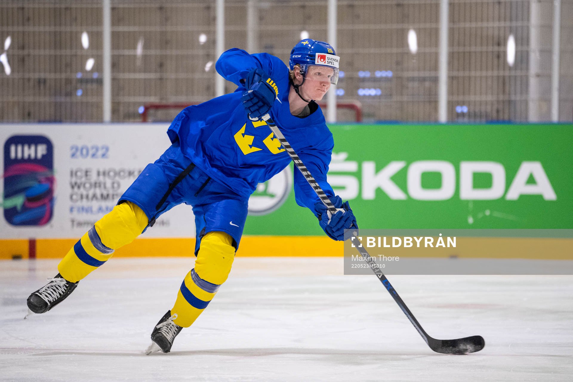 Rasmus Dahlin of Sweden at a practice session
