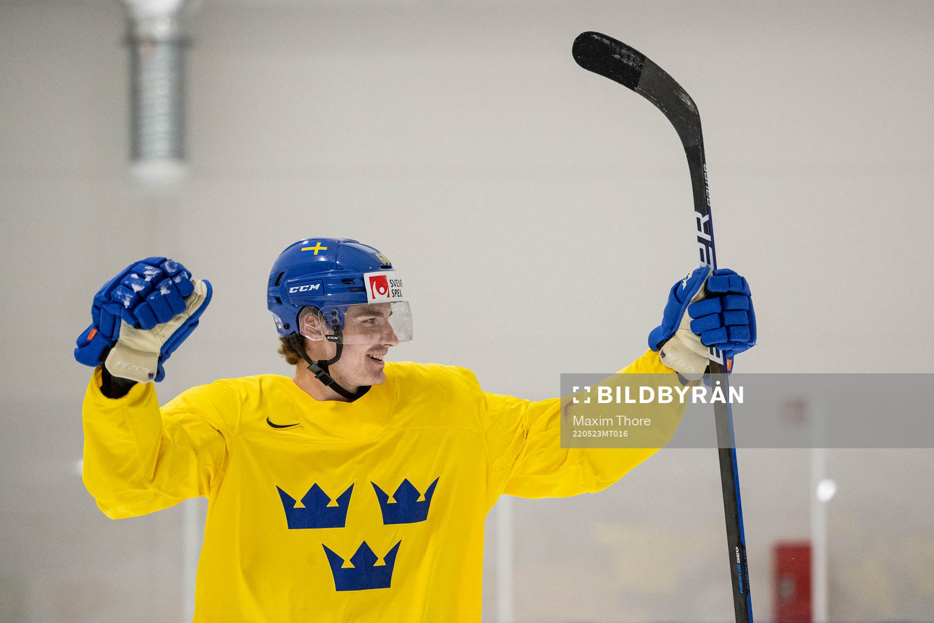 Nils Åman of Sweden celebrates at a practice session
