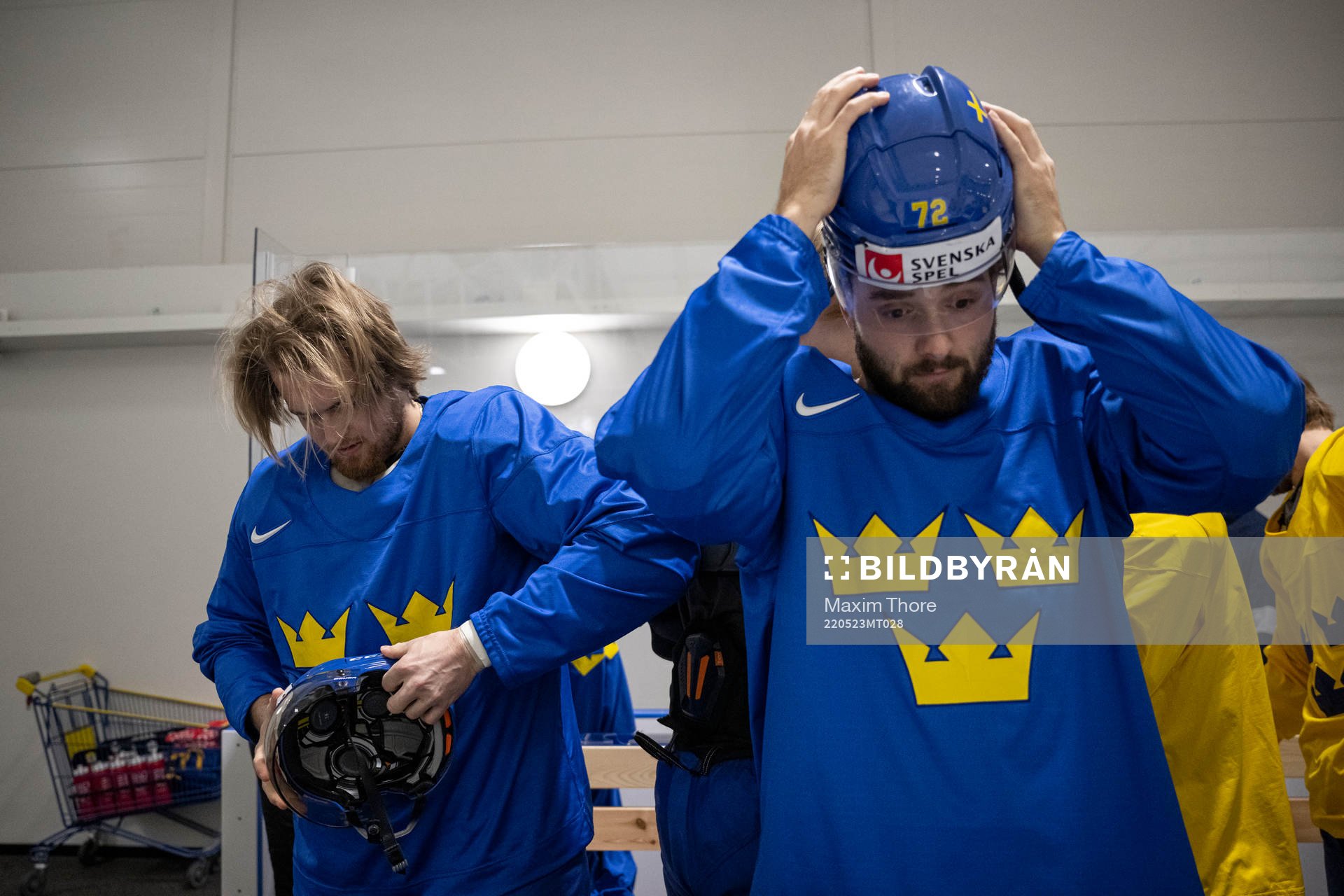 William Nylander and Emil Bemström of Sweden at a practice