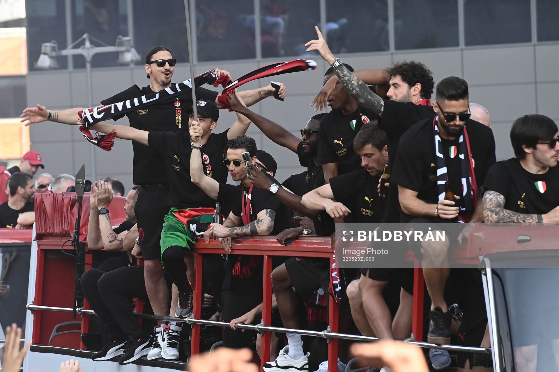 Zlatan Ibrahimovic of Milan celebrates with team mates