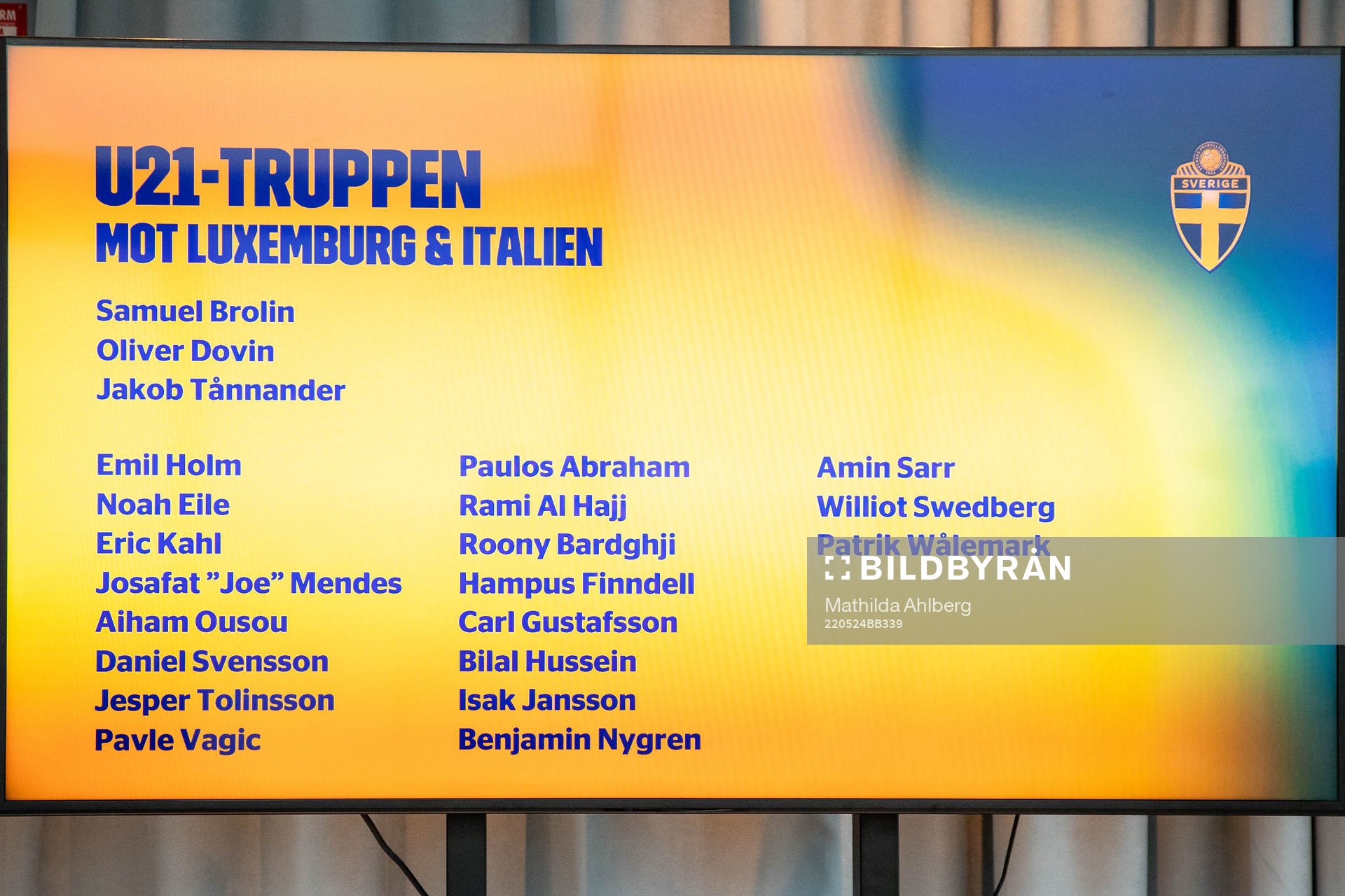 The hole squad of the Swedish U21 national football team