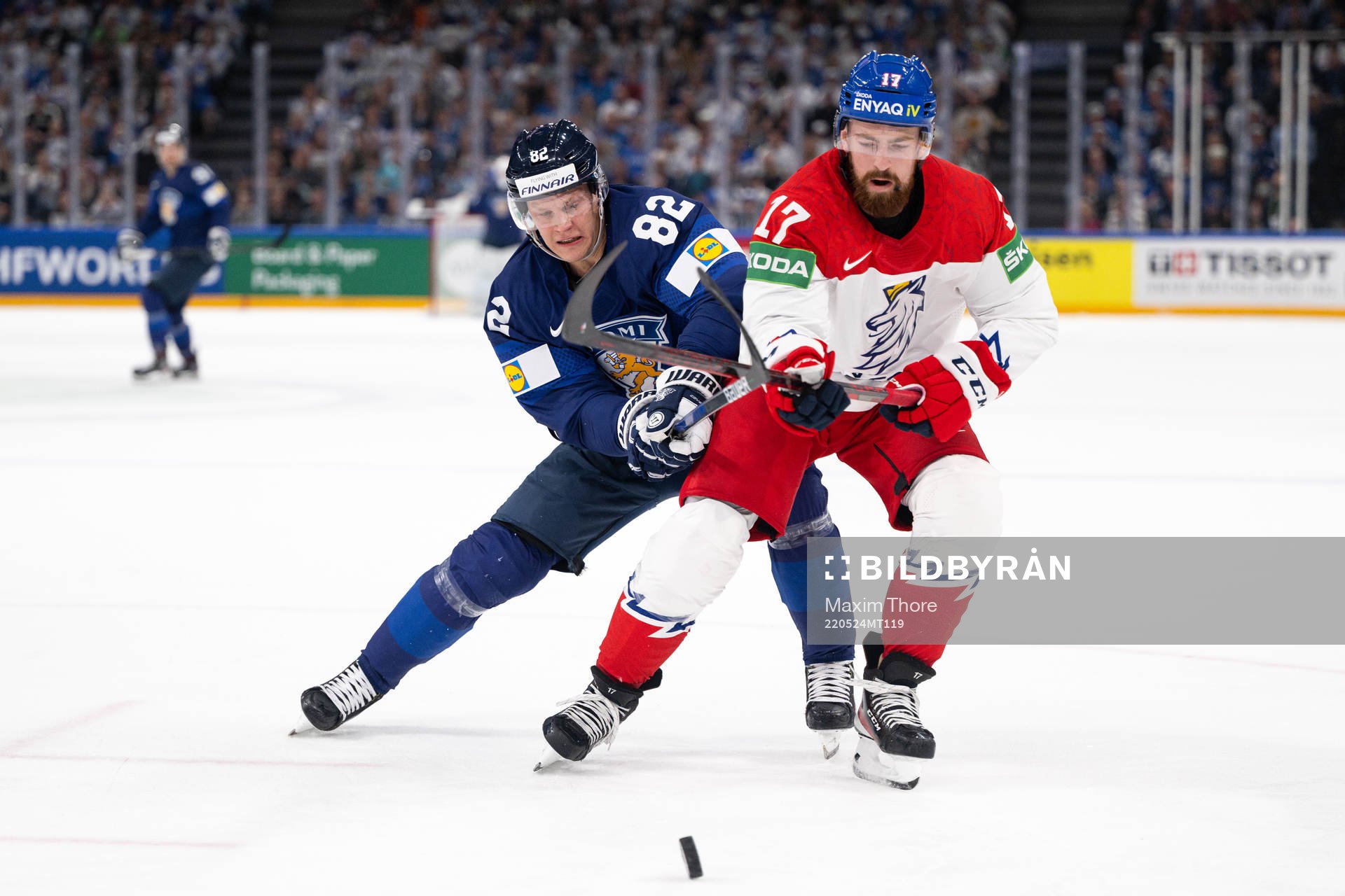 Harri Pesonen of Finland and Filip Hronek of Czech Republic