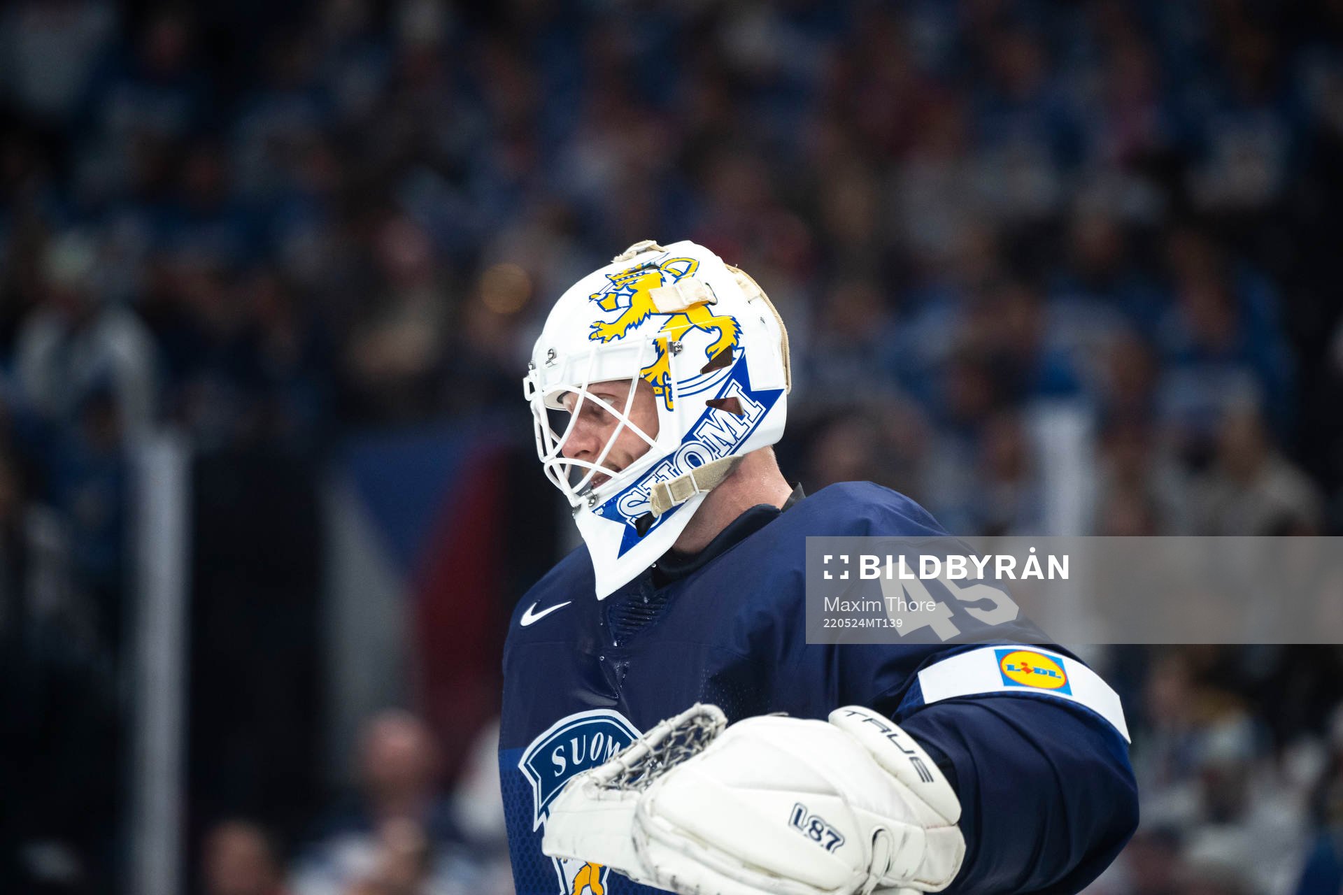 Goaltender Juho Olkinuora of Finland