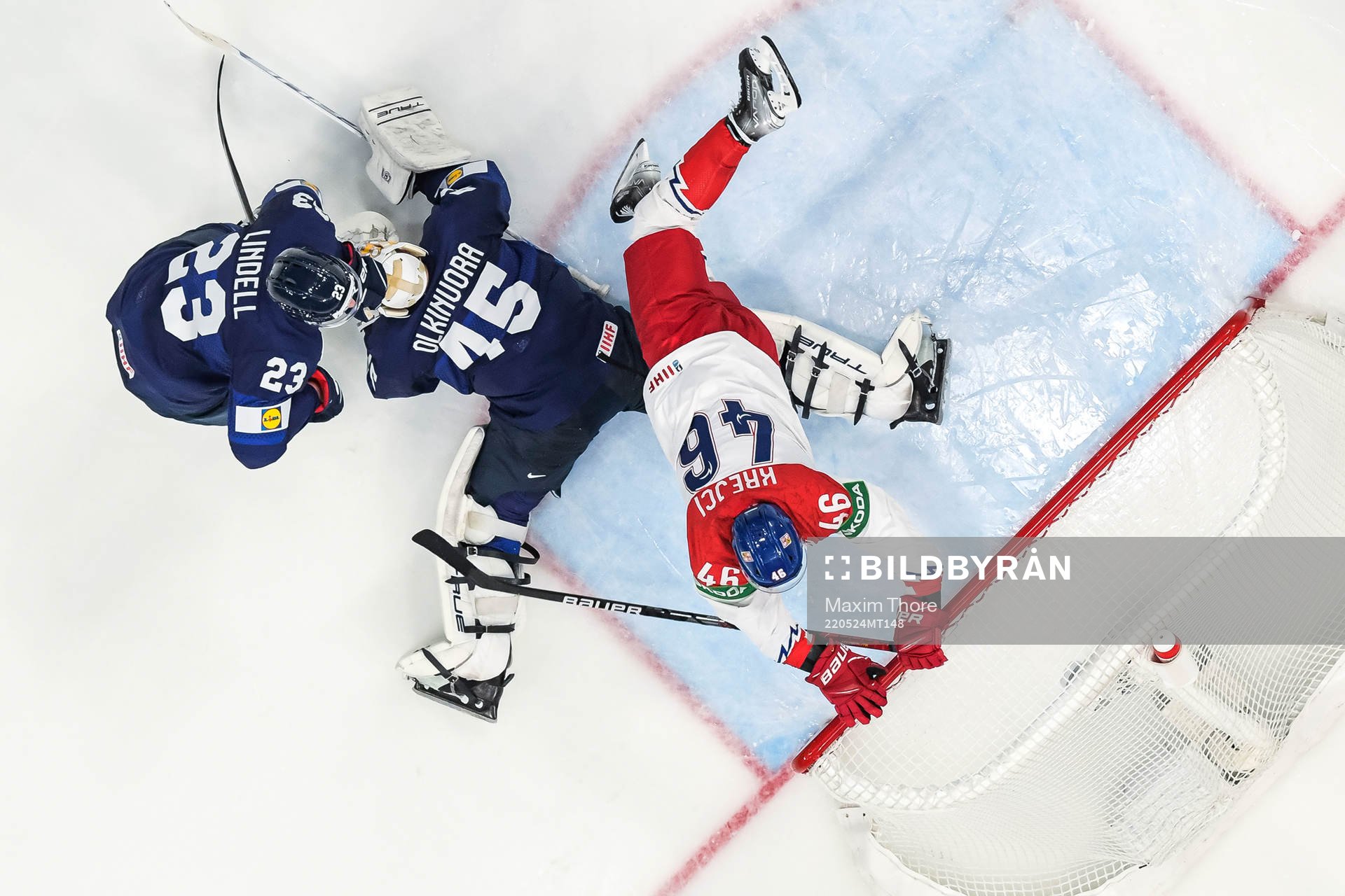 David Krejci of Czech Republic and goaltender Juho