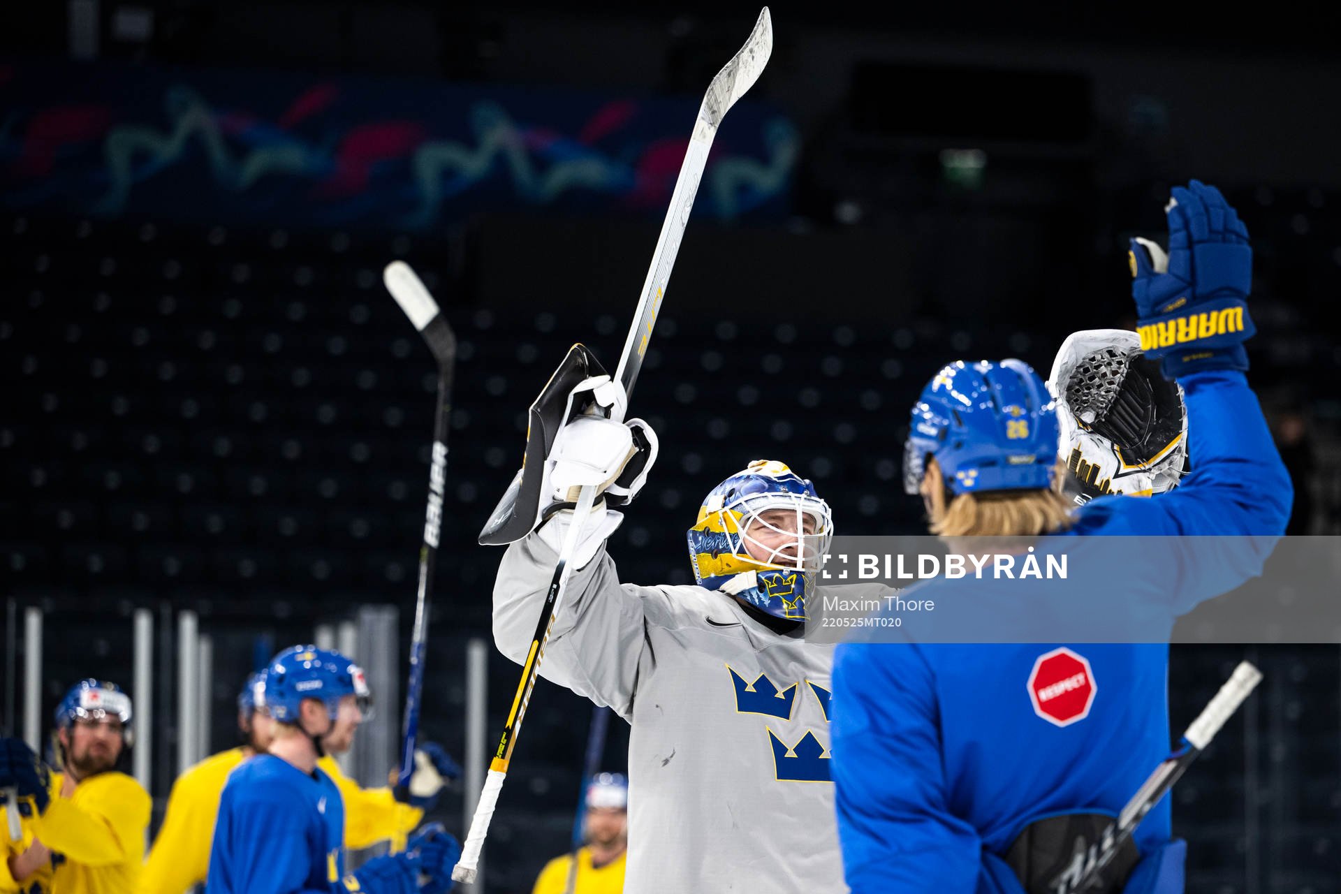 Goaltender Linus Ullmark and Rasmus Dahlin of Sweden