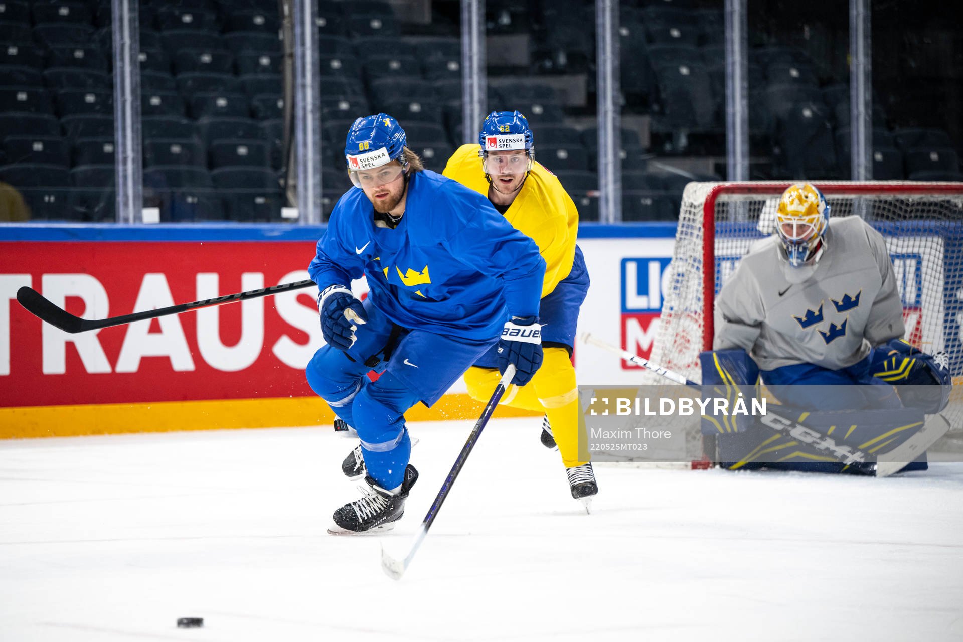 William Nylander and Joel Kellman of Sweden at a practice