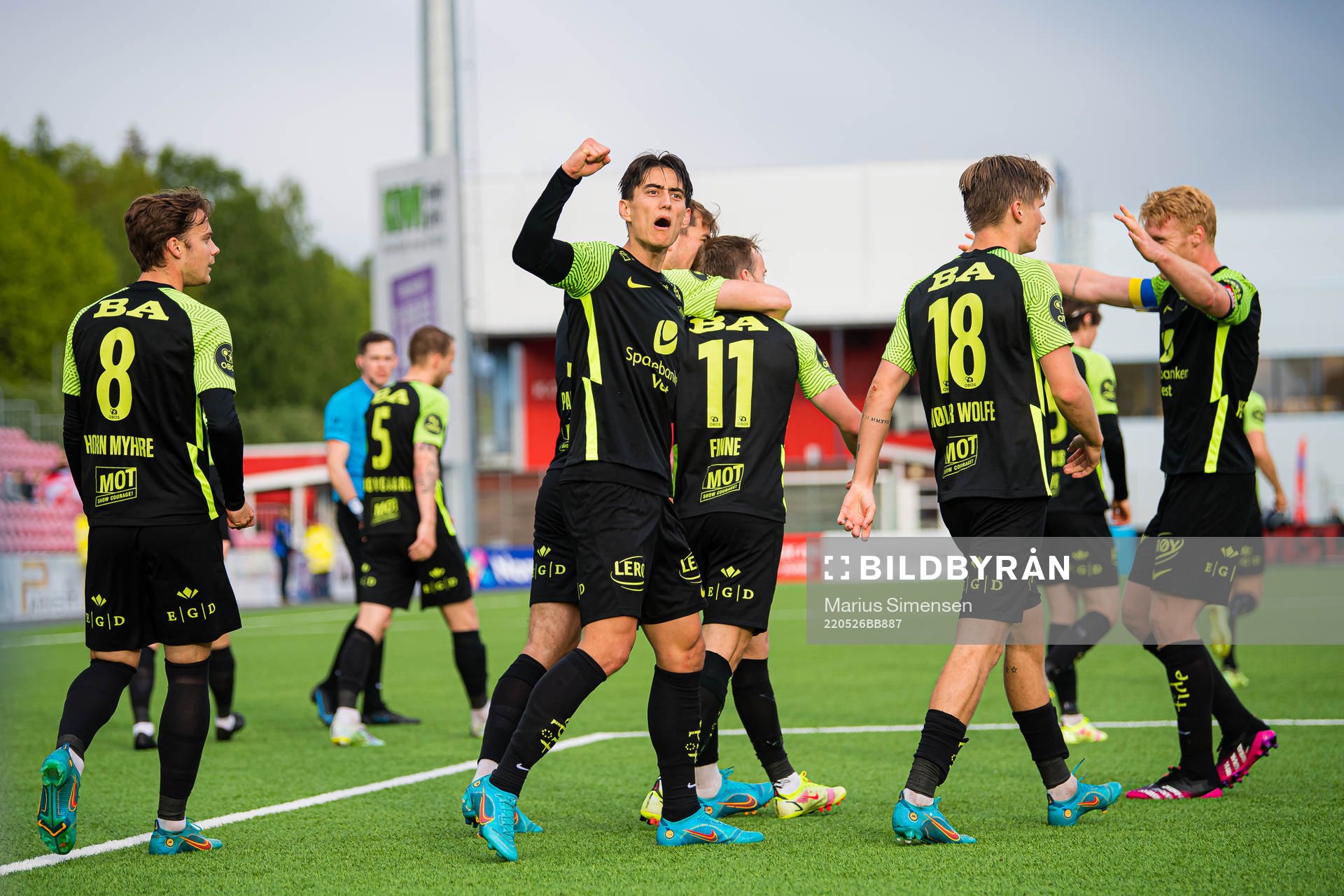 Svenn Crone of Brann celebrates after the 1-3 goal during the OBOS-ligaen match between Kongsvinger and Brann on May 26, 2022 in Kongsvinger.