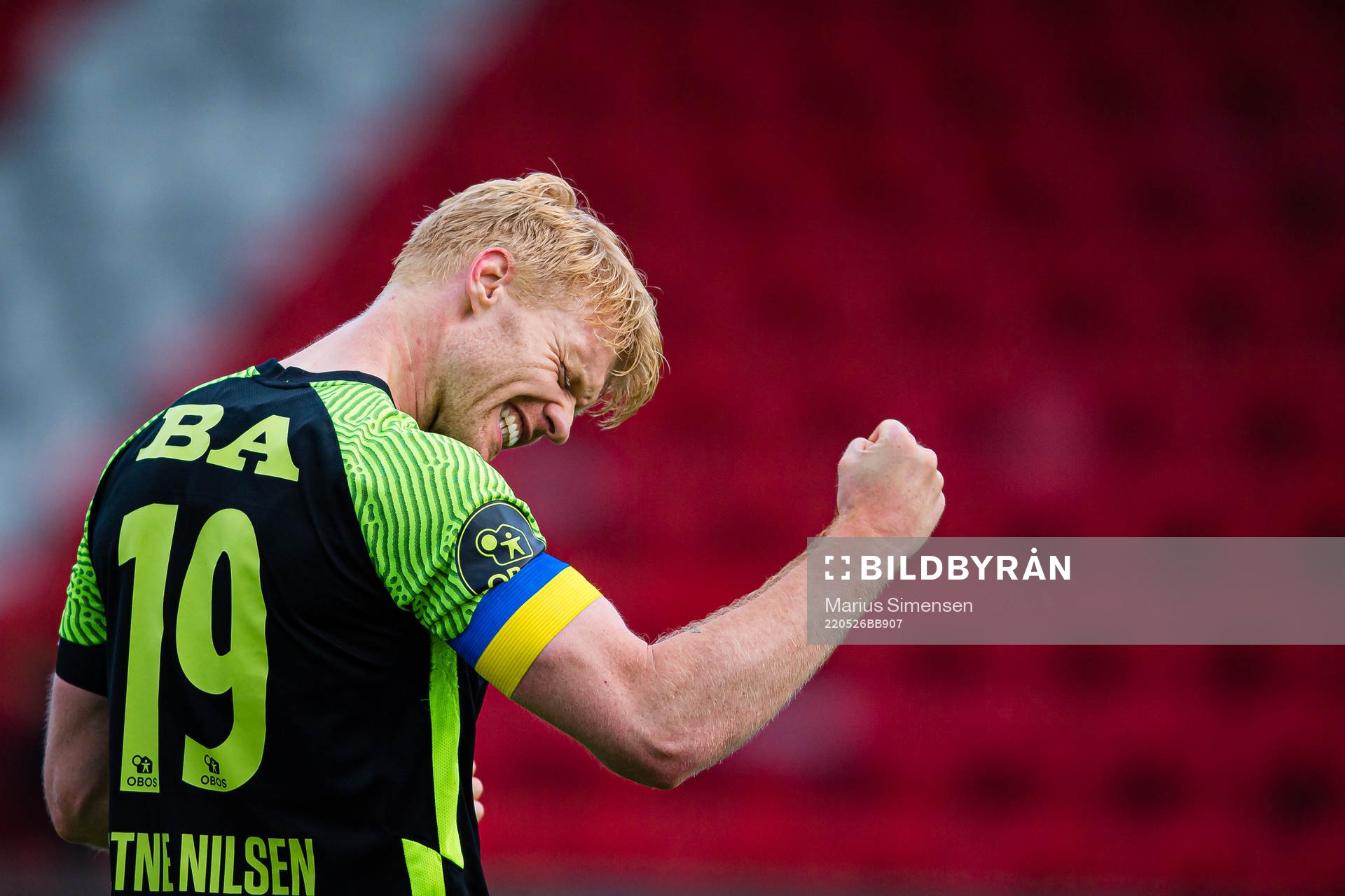 Sivert Heltne Nilsen of Brann celebrates after the OBOS-ligaen match between Kongsvinger and Brann on May 26, 2022 in Kongsvinger.