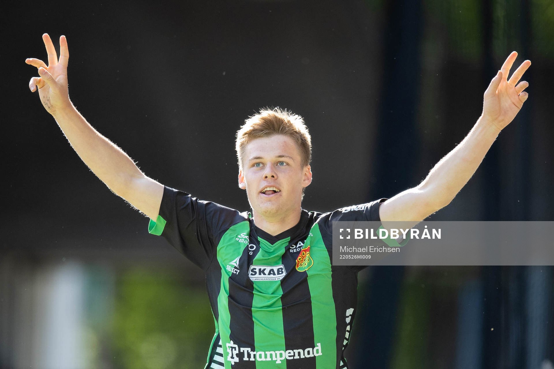GAIS Axel Henriksson jublar efter 1-0 under fotbollsmatchen i Ettan södra mellan GAIS och Oskarshamn den 26 maj 2022 i Göteborg. 