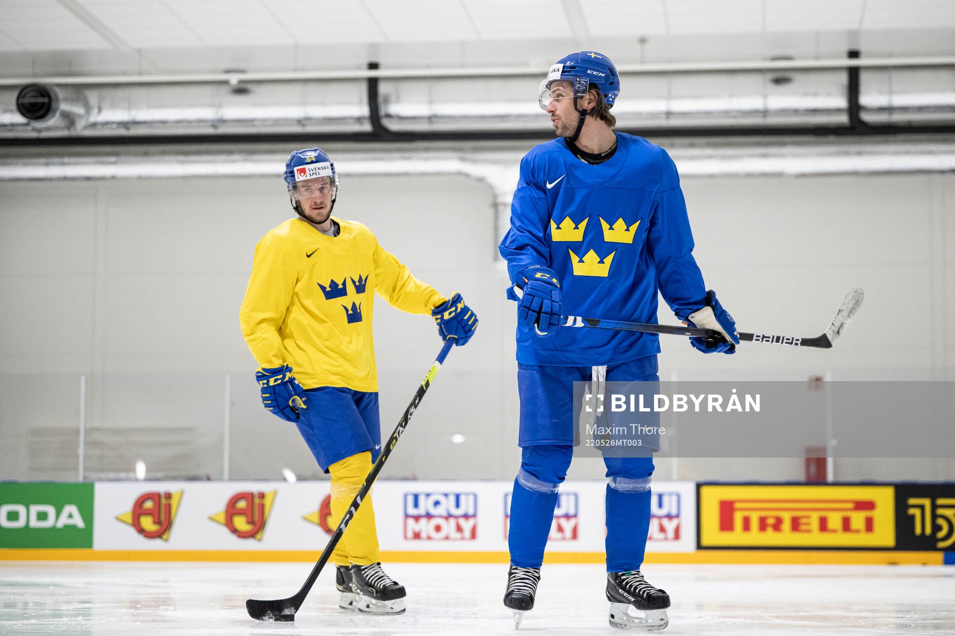 Jonathan Pudas and Mathias Bromé of Sweden at a practice