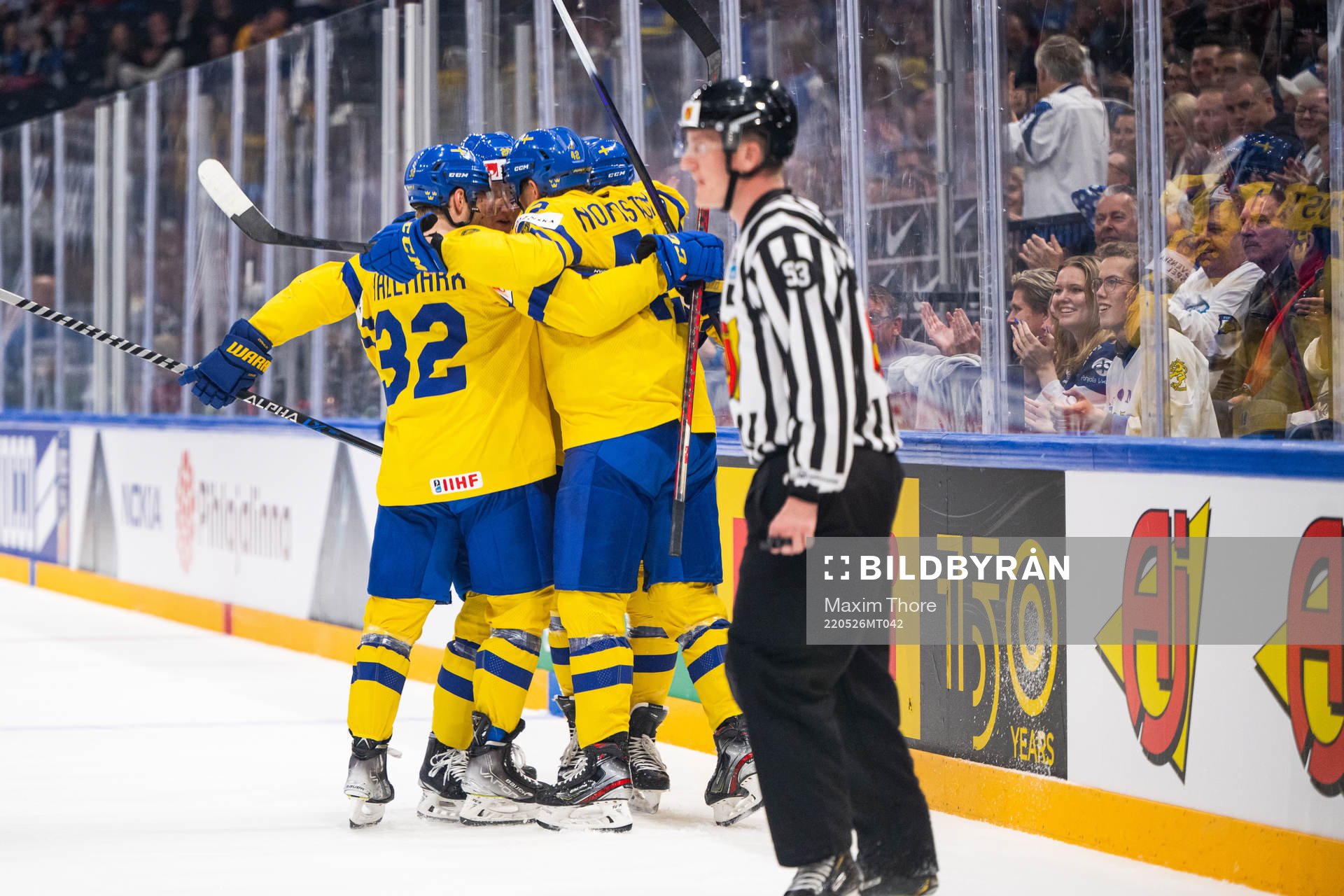 William Nylander of Sweden celebrates with team mates