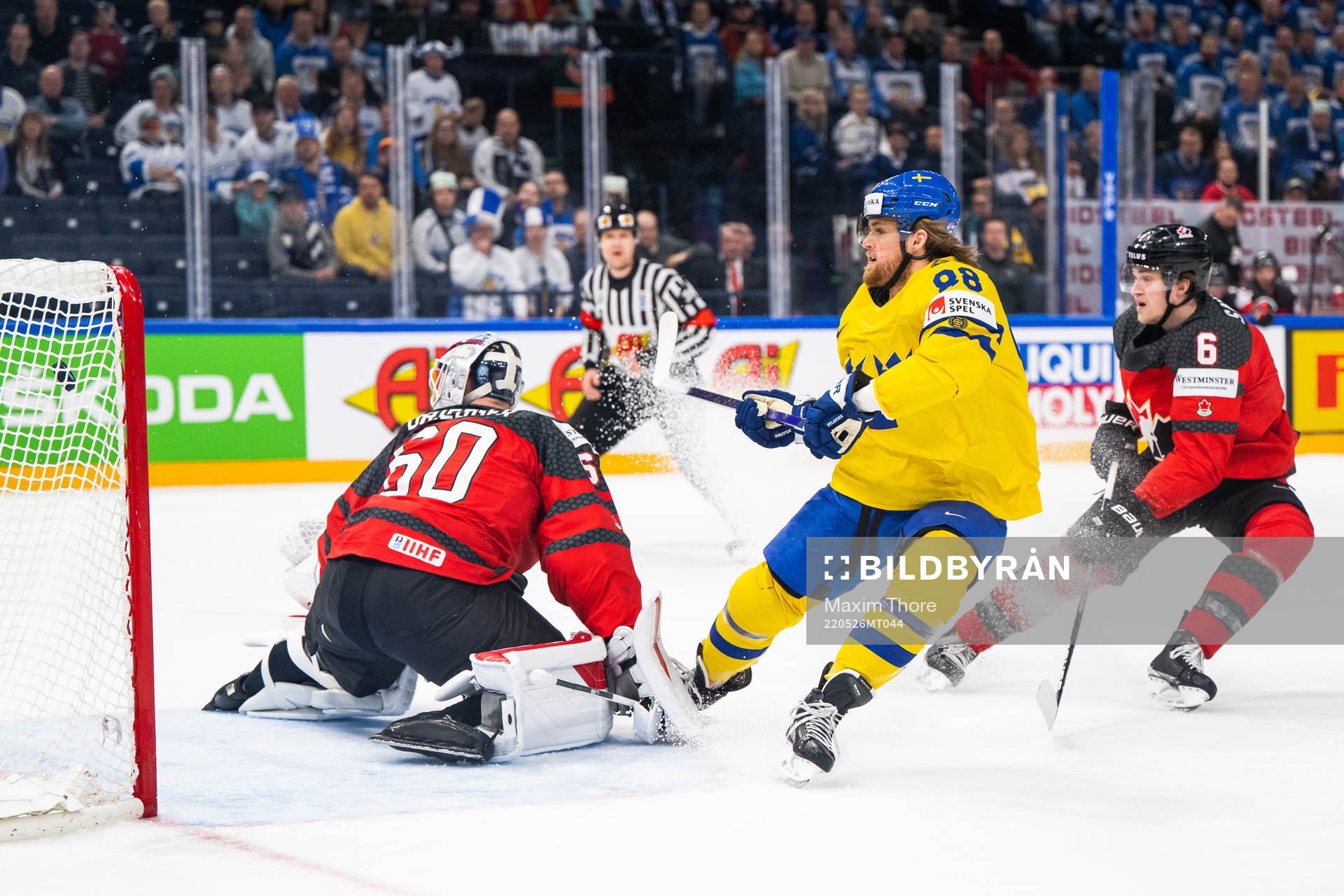 William Nylander of Sweden scores 2-0 behind goaltender