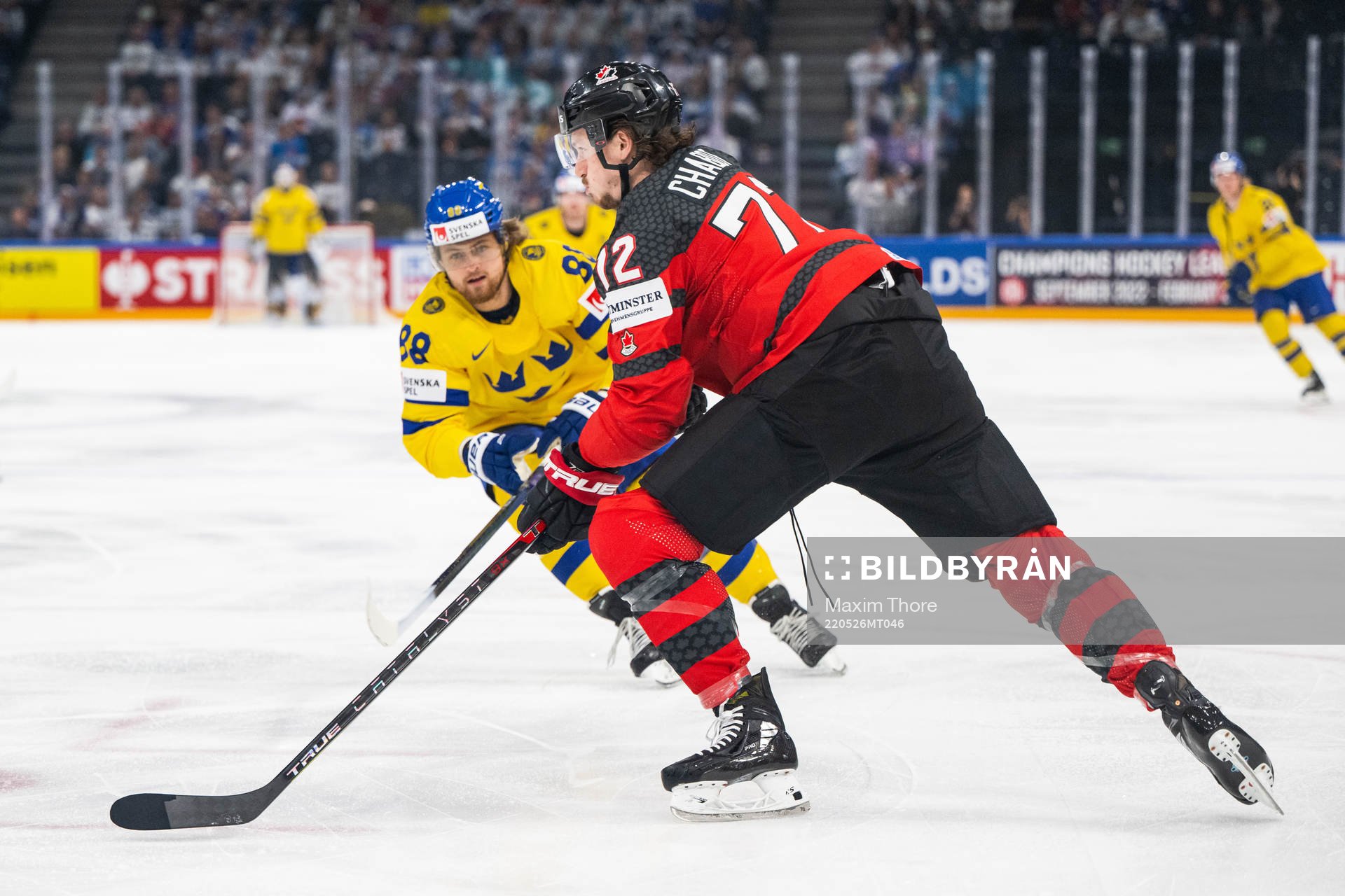 William Nylander of Sweden and Thomas Chabot of Canada
