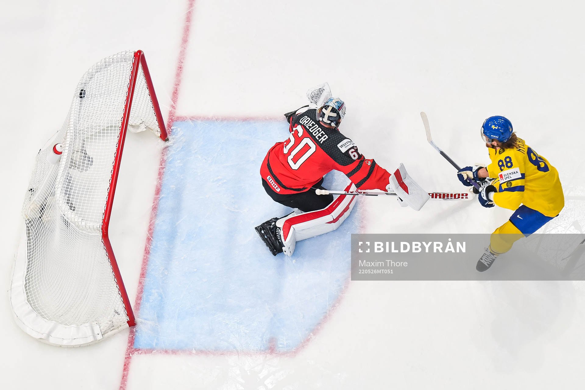 William Nylander of Sweden scores 2-0 behind goaltender