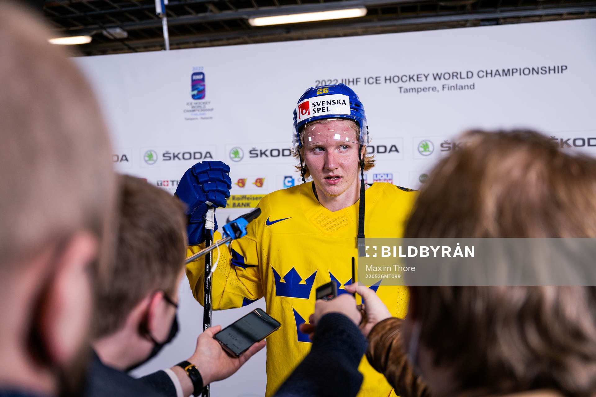 Rasmus Dahlin of Sweden is interviewed