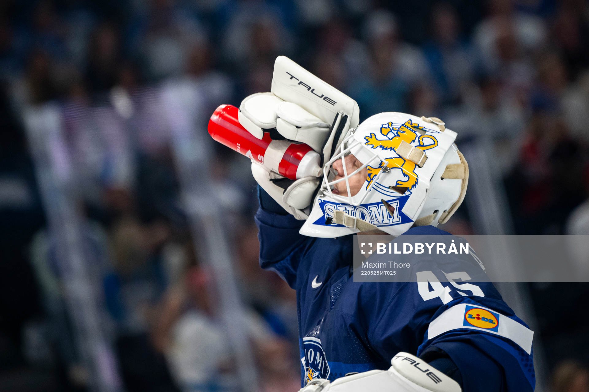 Goaltender Juho Olkinuora of Finland