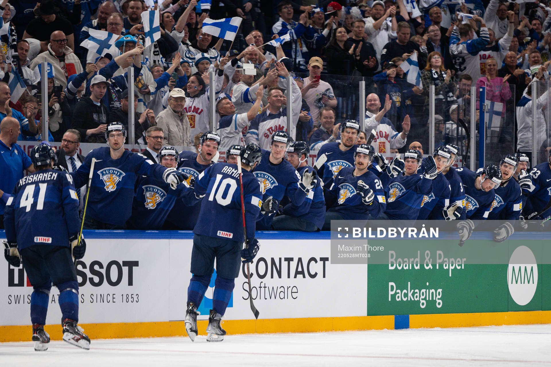 Players of Finland celebrate with Joel Armia