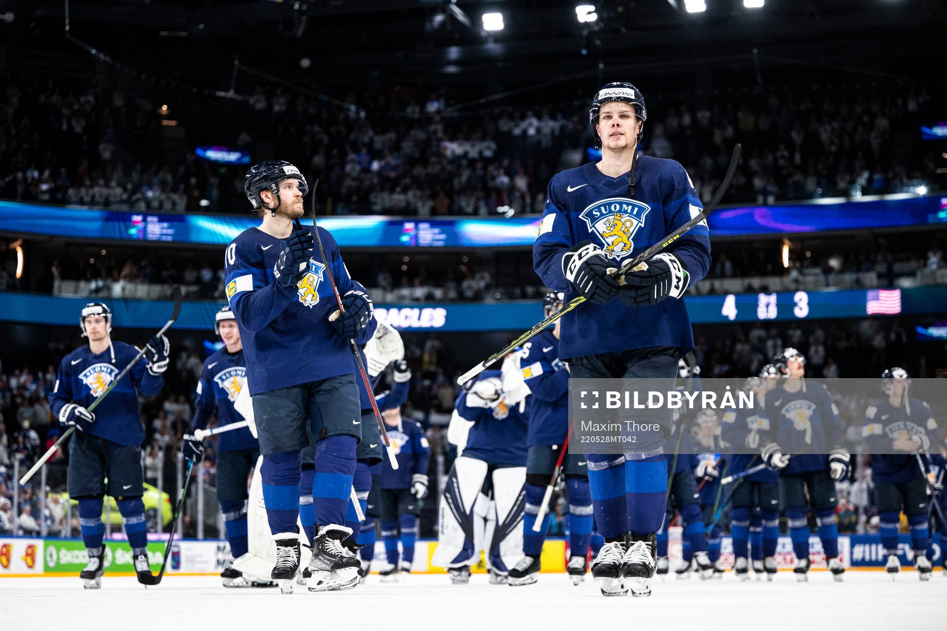 Joel Armia of Finland celebrate with teammates