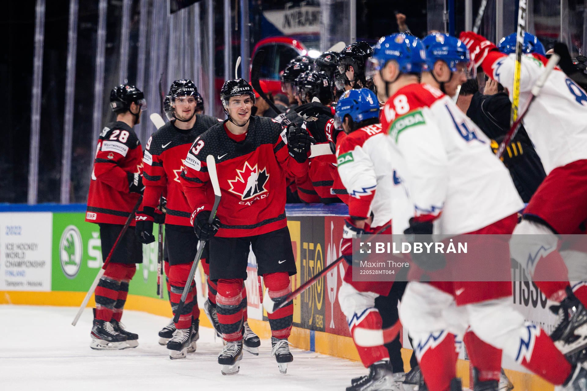 Matt Barzal of Canada celebrates the 4-1 goal
