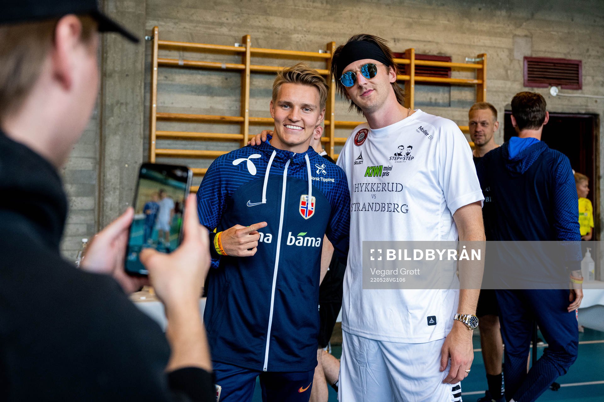 Martin Ødegaard and Andreas Tix Haukeland after the Step by Step Charity celebrity match on May 28, 2022 in Drammen. 