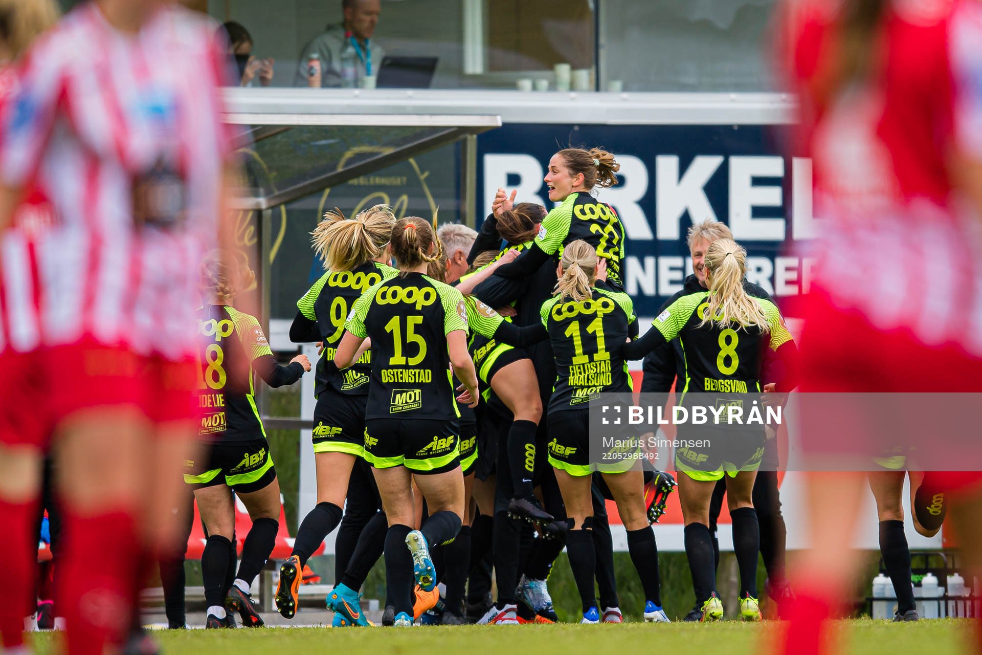 Tuva Hansen of Brann celebrates after scoring the 1-2 goal during the Toppserien football match between Avaldsnes and Brann on May 29, 2022 in Karmøy.