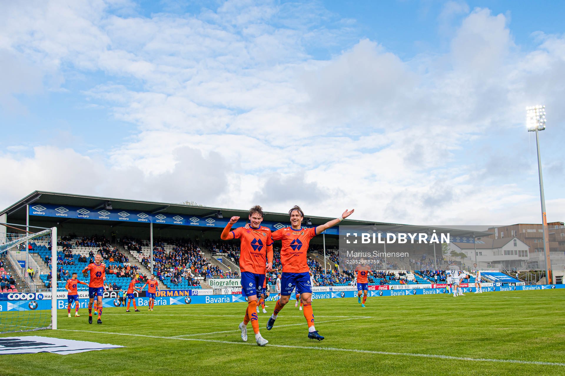 Isak Dybvik Määttä of Aalesund celebrates after scoring the 0-1 goal during the Eliteserien match between Haugesund and Aalesund on May 29, 2022 in Haugesund.