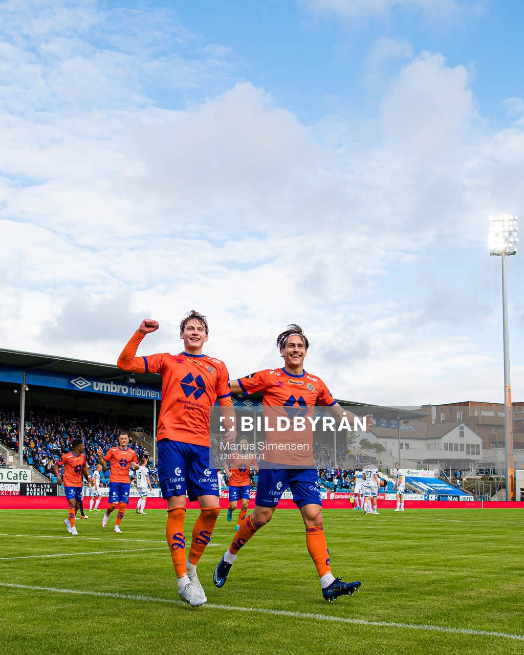 Isak Dybvik Määttä of Aalesund celebrates after scoring the 0-1 goal during the Eliteserien match between Haugesund and Aalesund on May 29, 2022 in Haugesund.