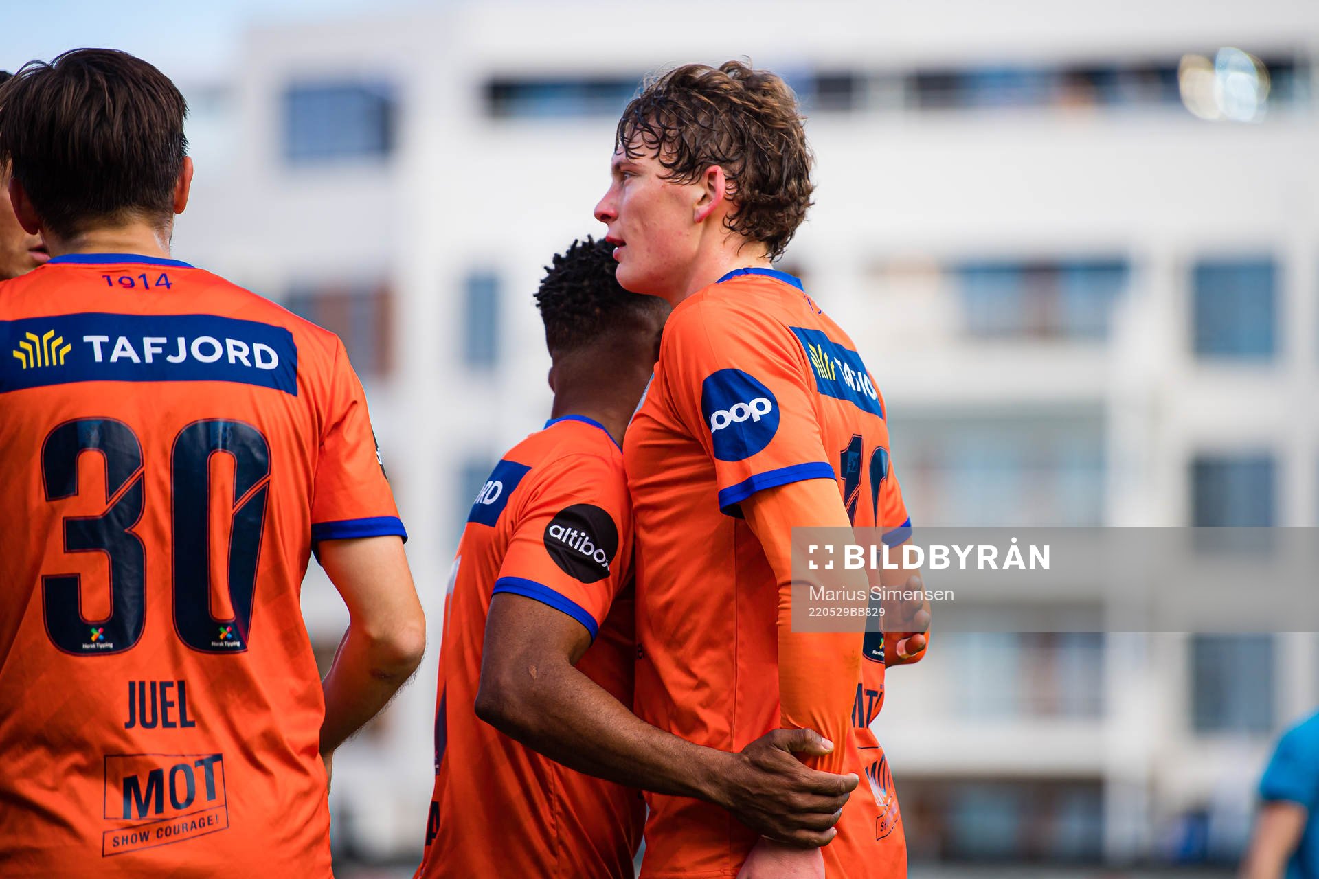 Isak Dybvik Määttä of Aalesund celebrates after scoring the 0-1 goal during the Eliteserien match between Haugesund and Aalesund on May 29, 2022 in Haugesund.