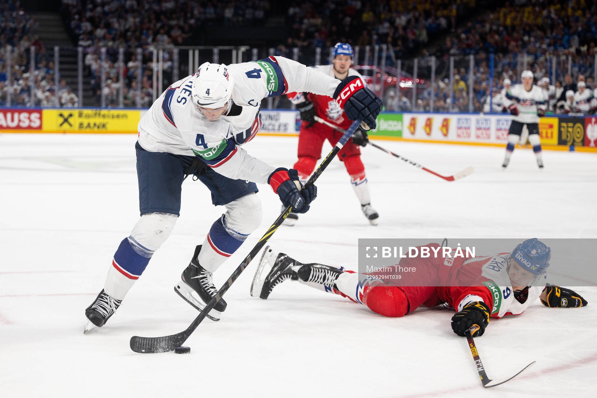 Seth Jones of USA and David Sklenicka of Czech Republic