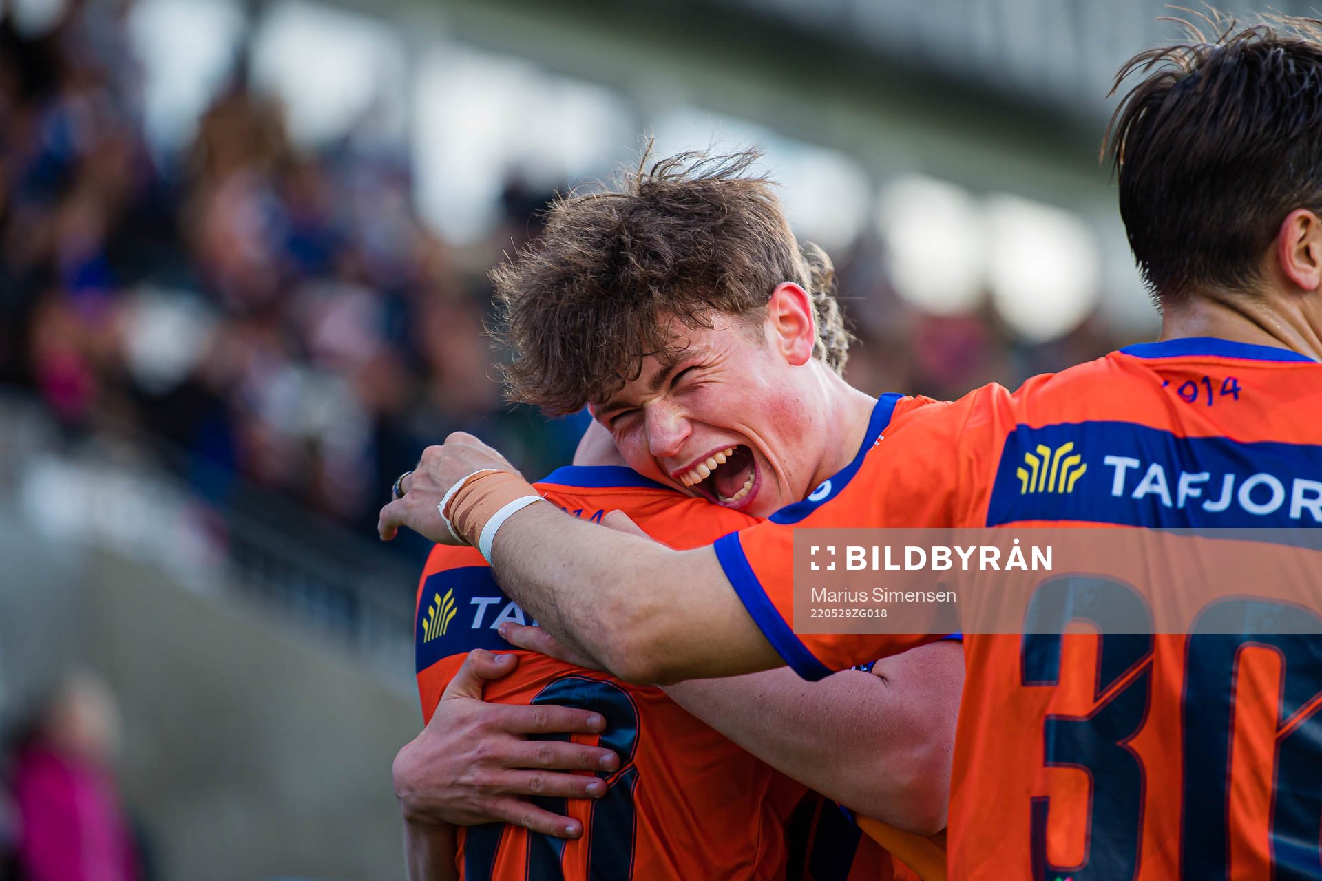 Oscar Solnørdal of Aalesund celebrates with Nikolai Hopland