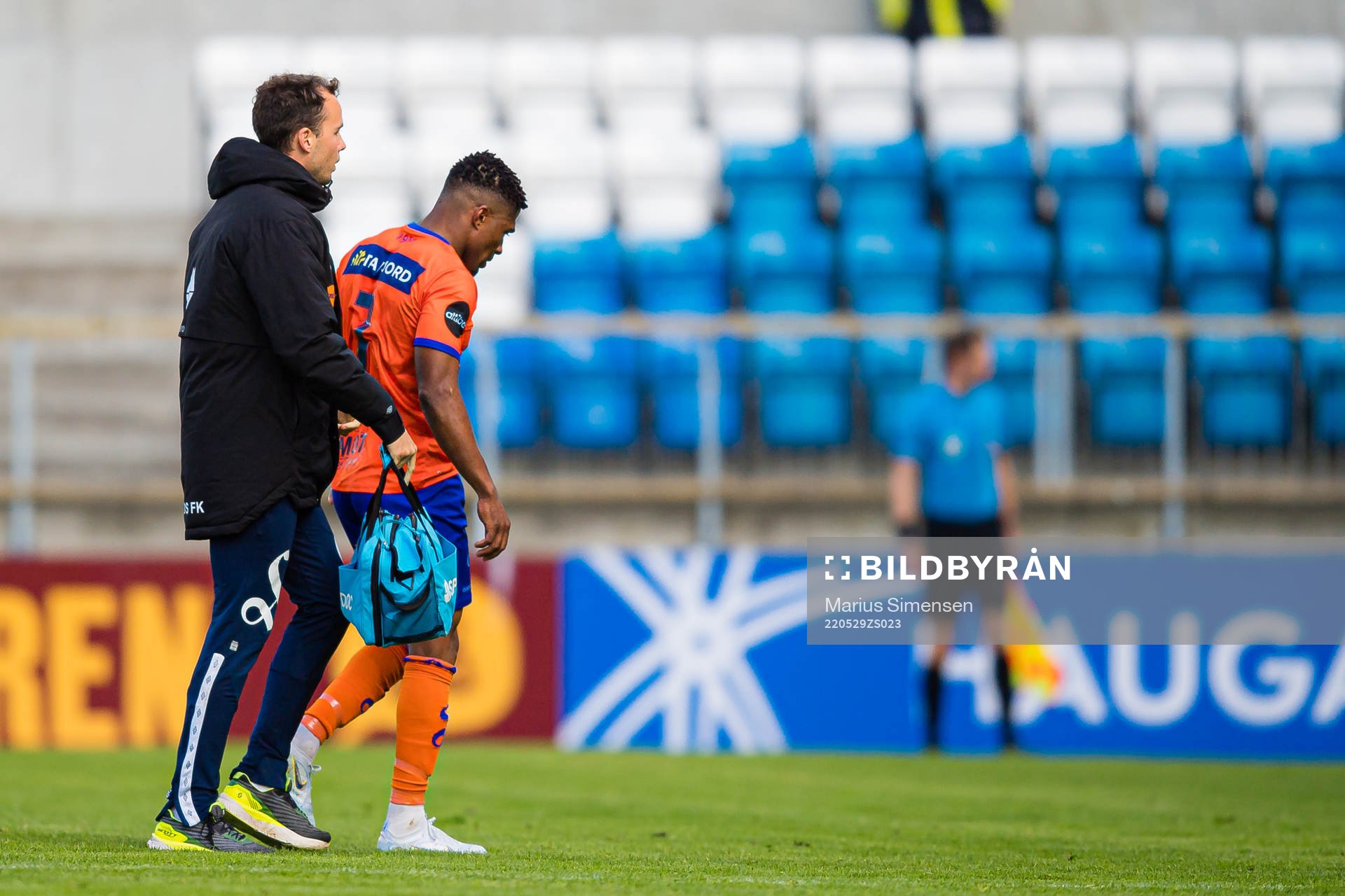 Erikson Spinola Lima of Aalesund leaves the pitch with an