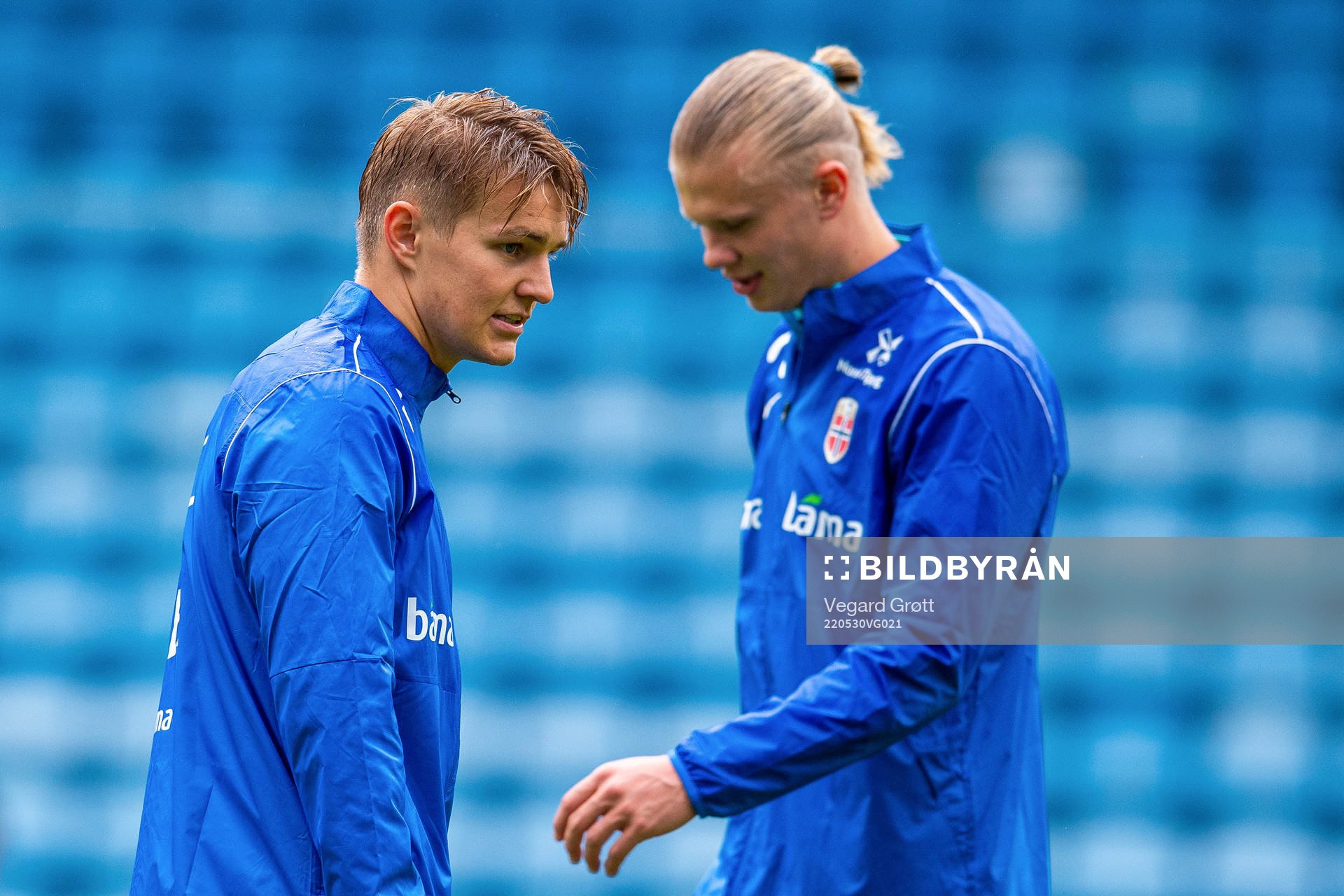 Martin Ødegaard and Erling Braut Haaland of the Norwegian