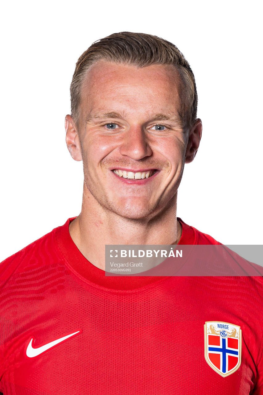 Marius Lode of the Norwegian national football team poses