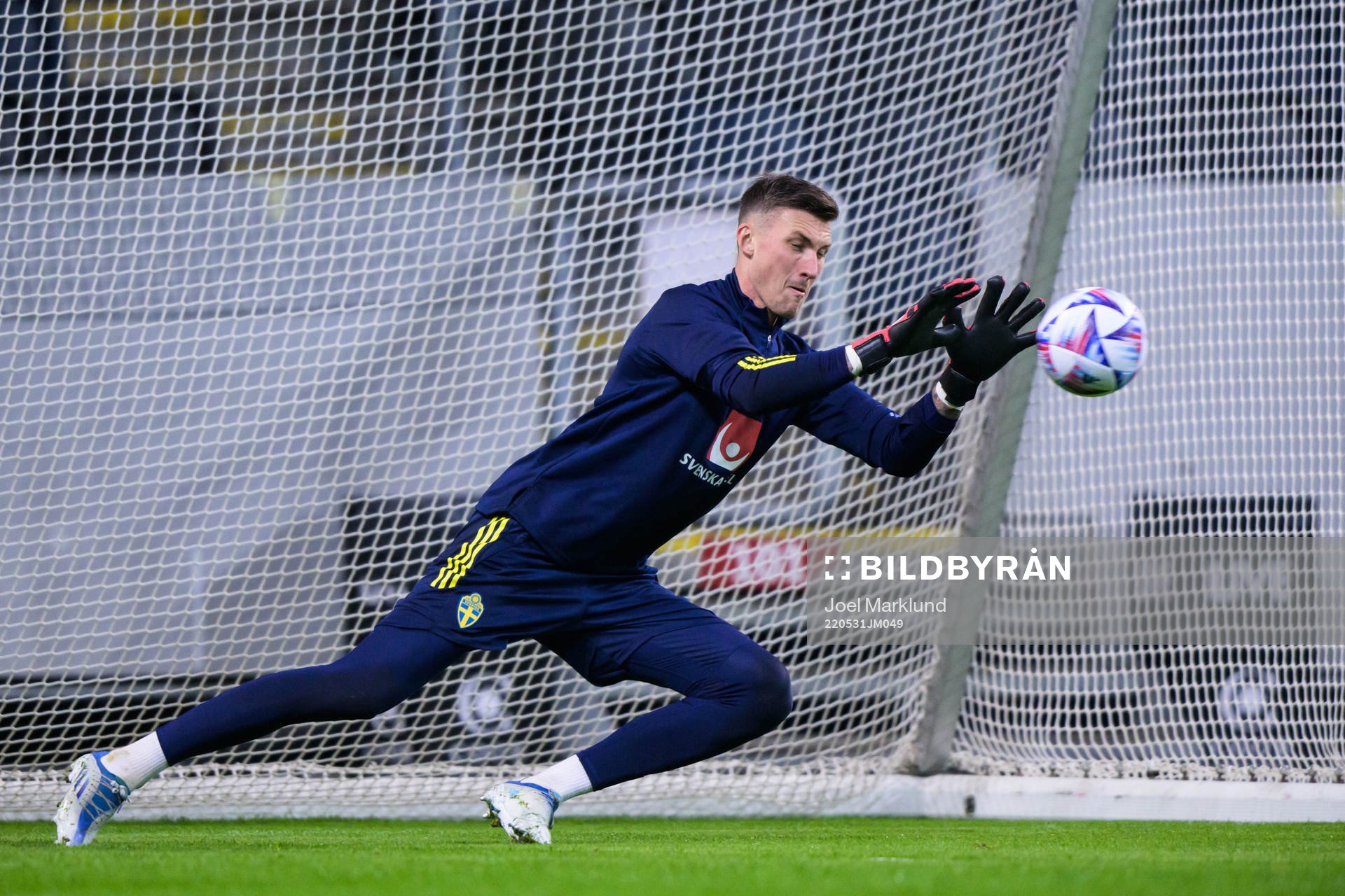 Goalkeeper Andreas Linde of the Swedish national football